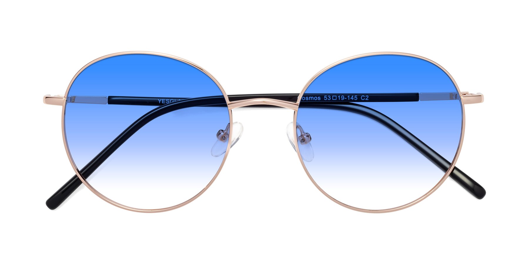 Folded Front of Cosmos in Rose Gold with Blue Gradient Lenses