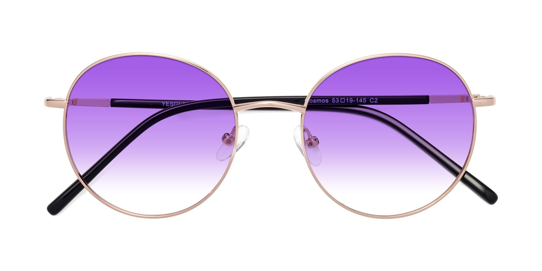 Folded Front of Cosmos in Rose Gold with Purple Gradient Lenses