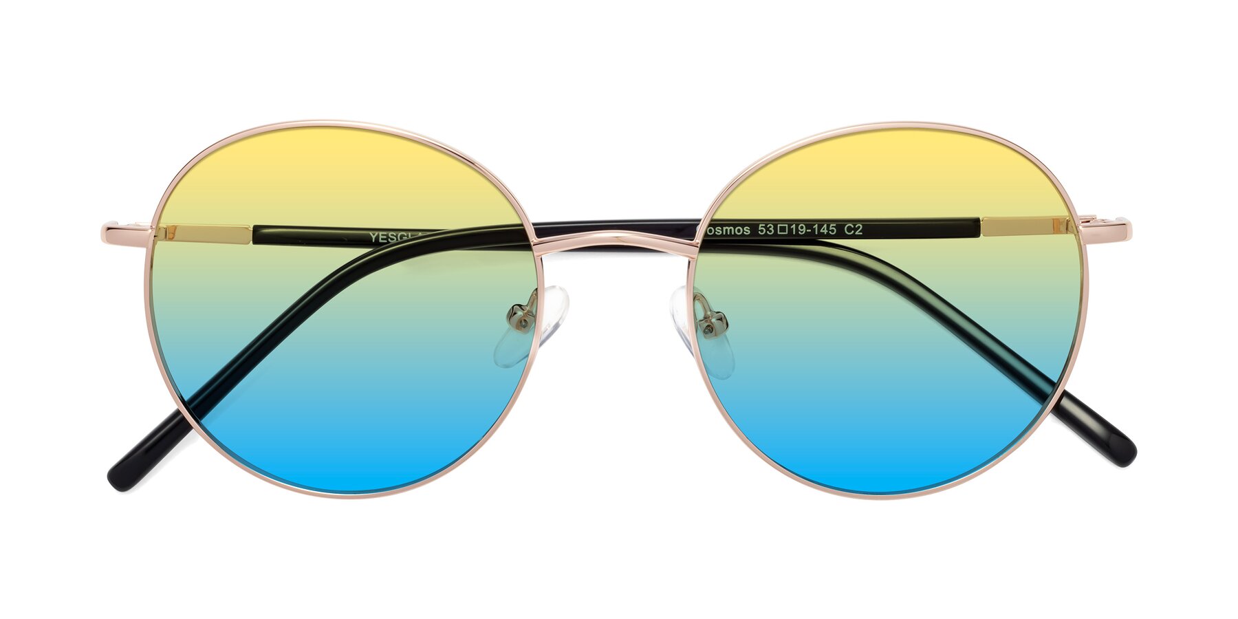 Folded Front of Cosmos in Rose Gold with Yellow / Blue Gradient Lenses