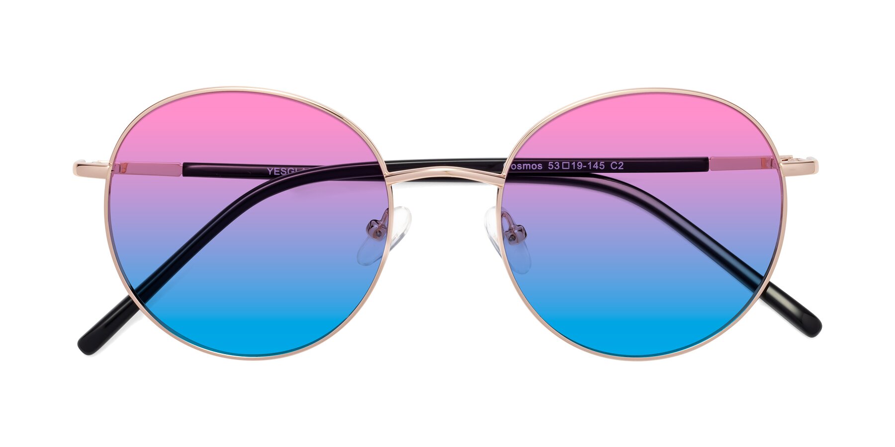 Folded Front of Cosmos in Rose Gold with Pink / Blue Gradient Lenses