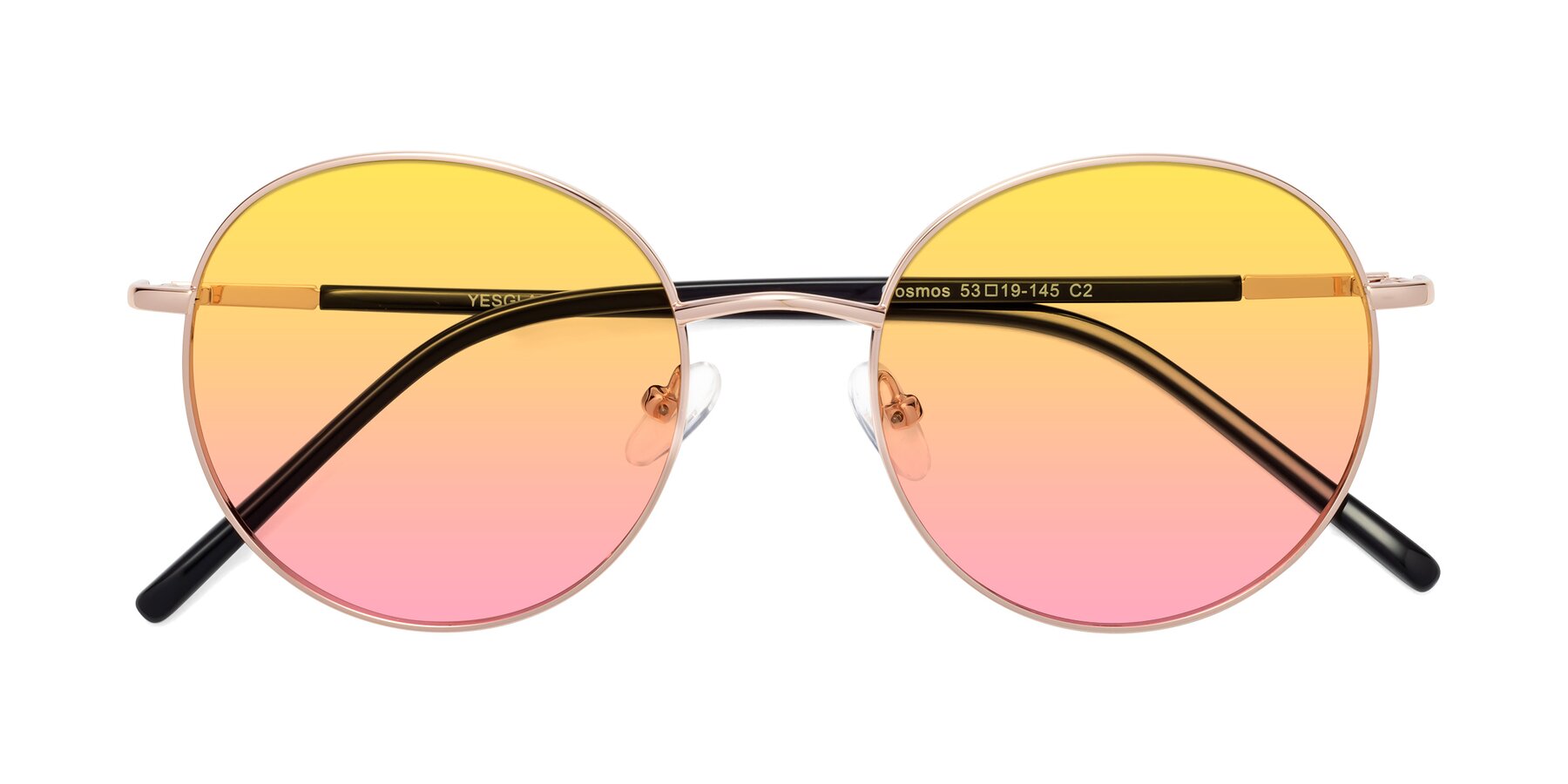 Folded Front of Cosmos in Rose Gold with Yellow / Pink Gradient Lenses