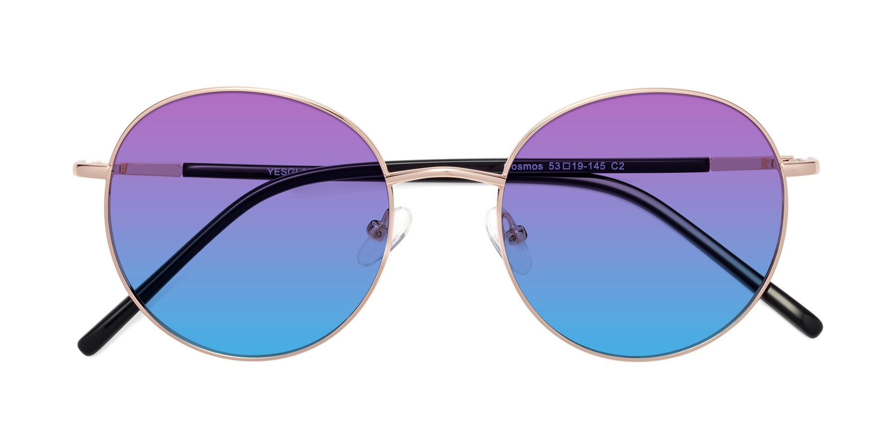 Folded Front of Cosmos in Rose Gold with Purple / Blue Gradient Lenses