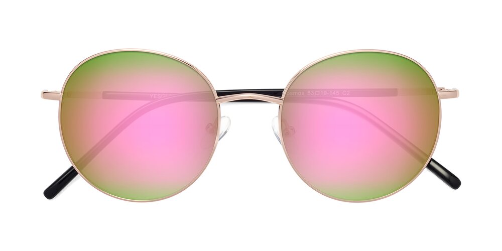 Rose Gold Oversized Metal Round Mirrored Sunglasses with Pink Sunwear