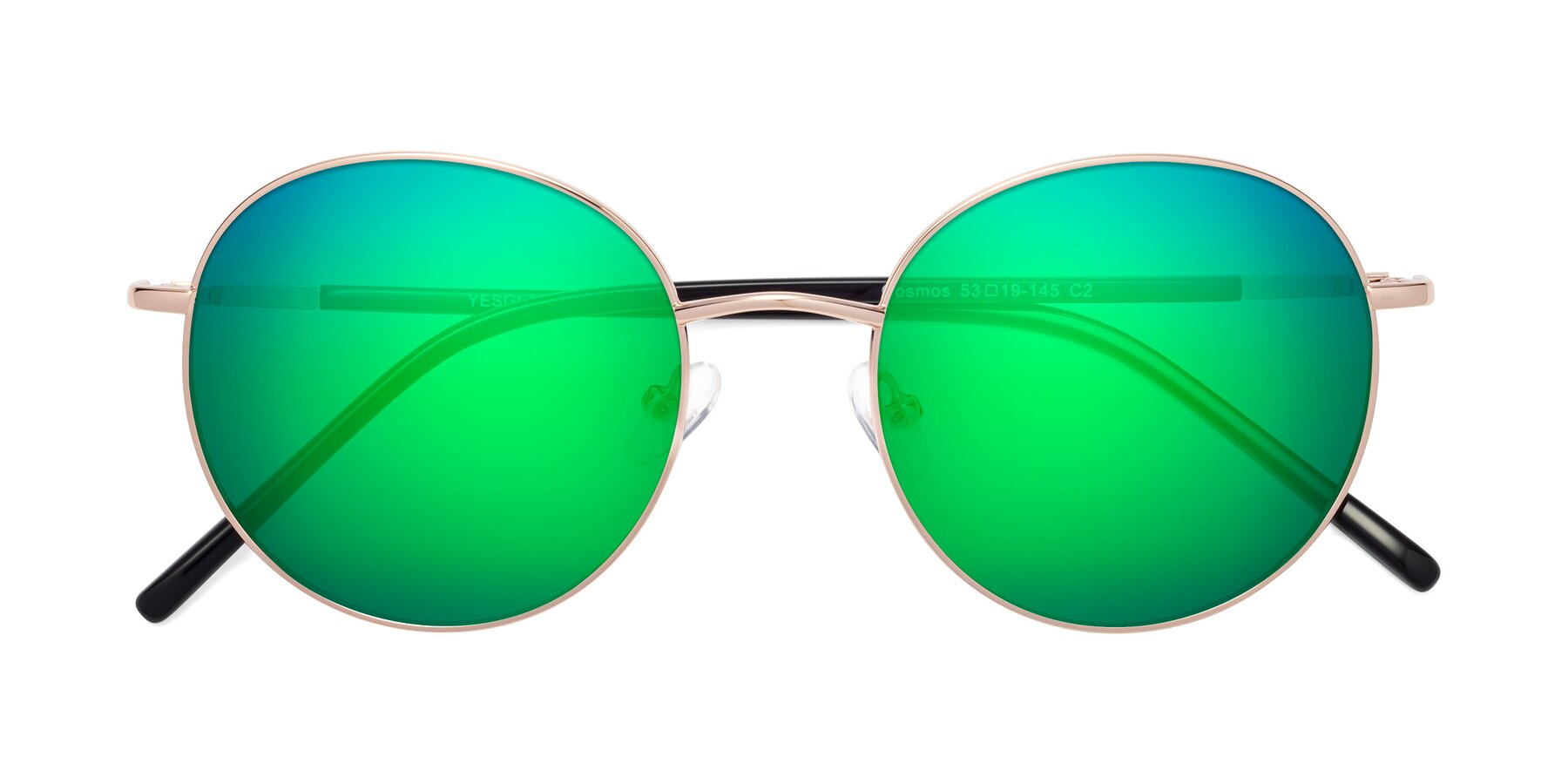 Folded Front of Cosmos in Rose Gold with Green Mirrored Lenses