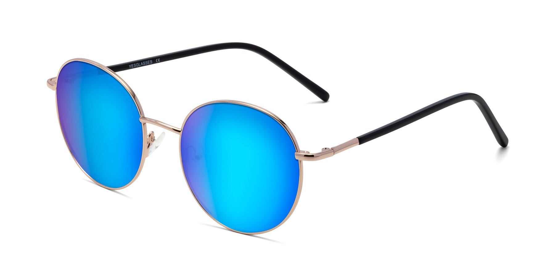 Angle of Cosmos in Rose Gold with Blue Mirrored Lenses