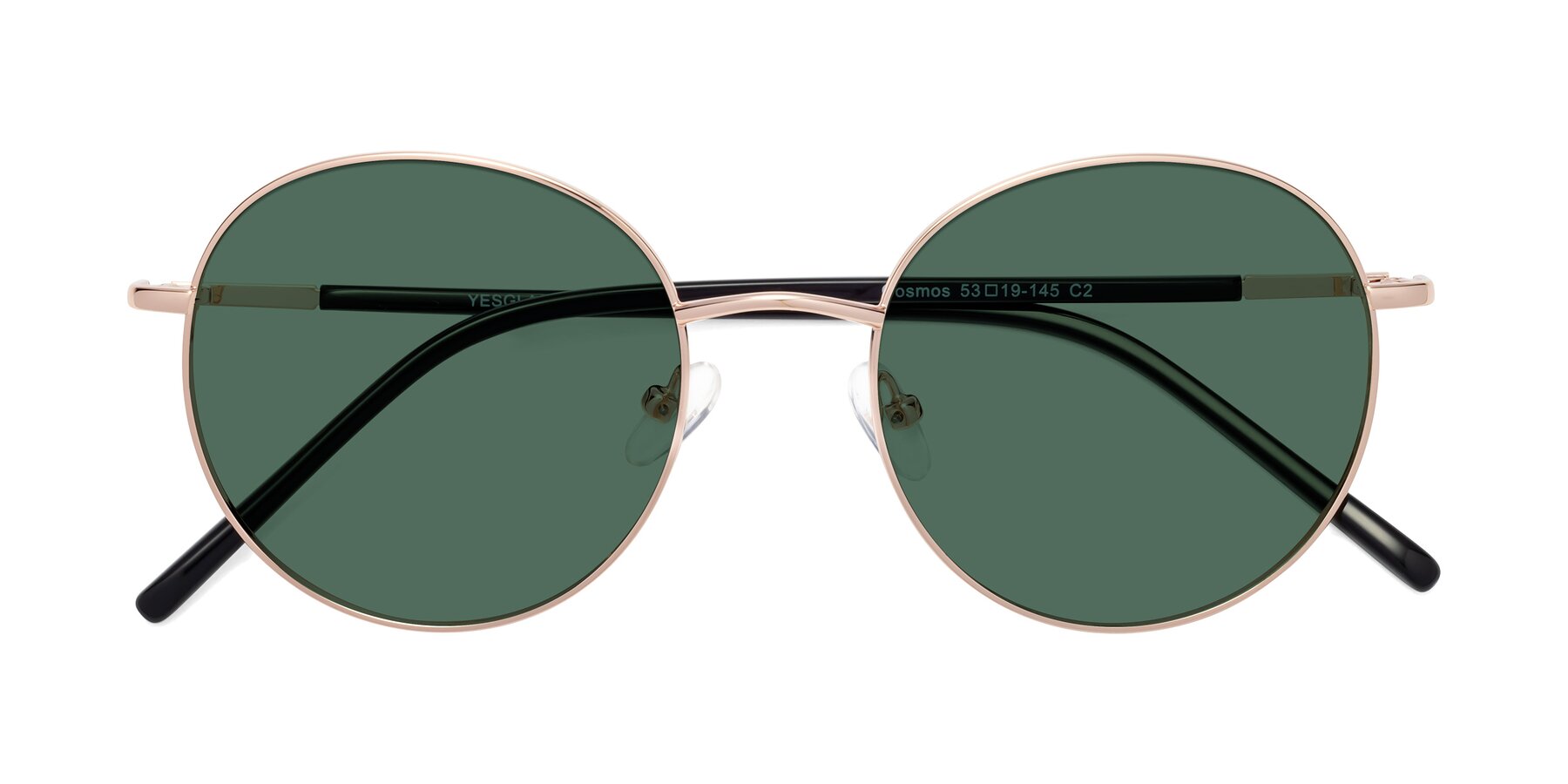 Folded Front of Cosmos in Rose Gold with Green Polarized Lenses