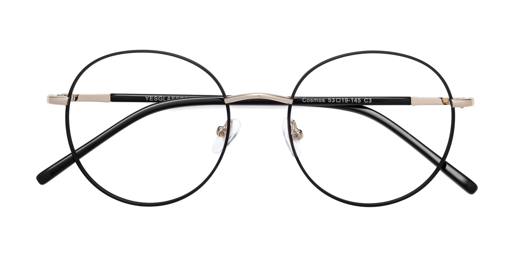Folded Front of Cosmos in Black-Gold with Clear Reading Eyeglass Lenses