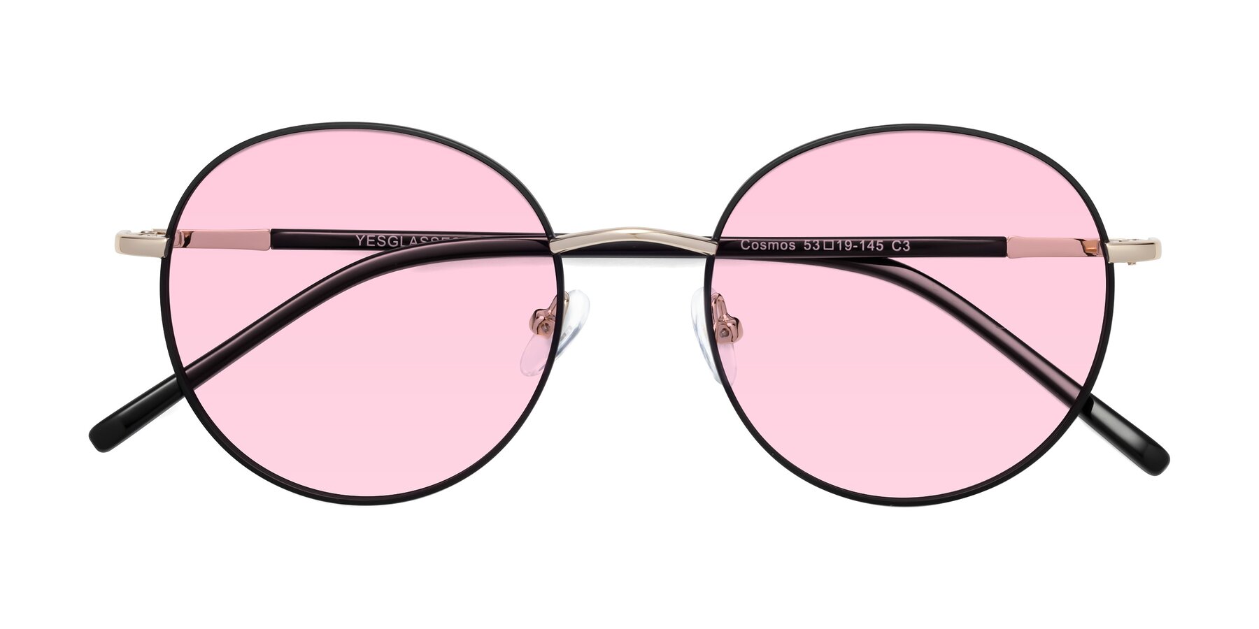 Folded Front of Cosmos in Black-Gold with Light Pink Tinted Lenses