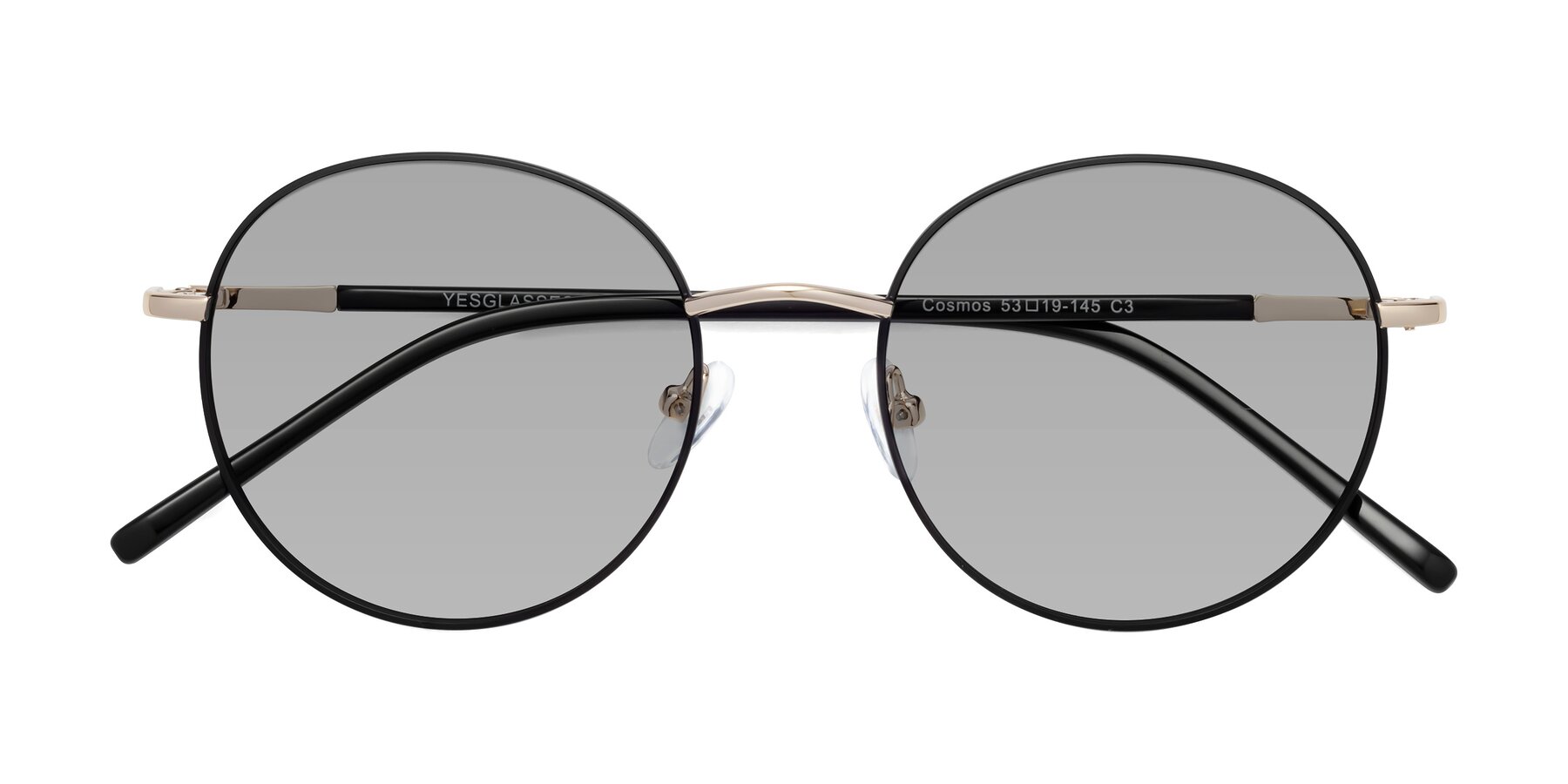 Folded Front of Cosmos in Black-Gold with Light Gray Tinted Lenses
