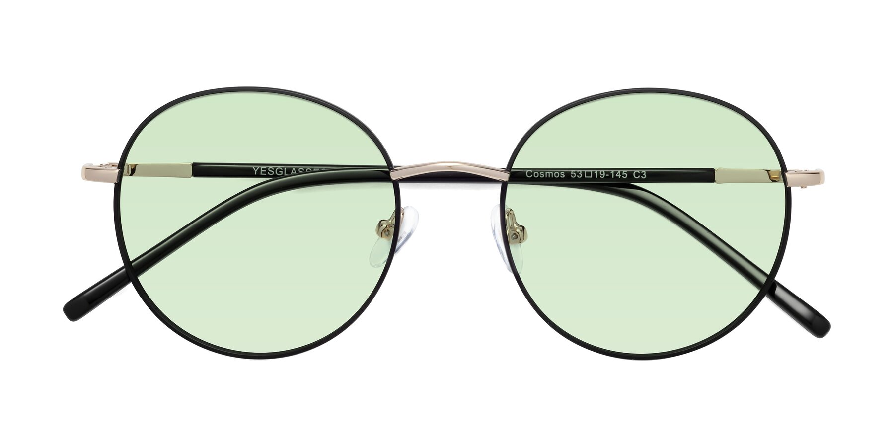 Folded Front of Cosmos in Black-Gold with Light Green Tinted Lenses