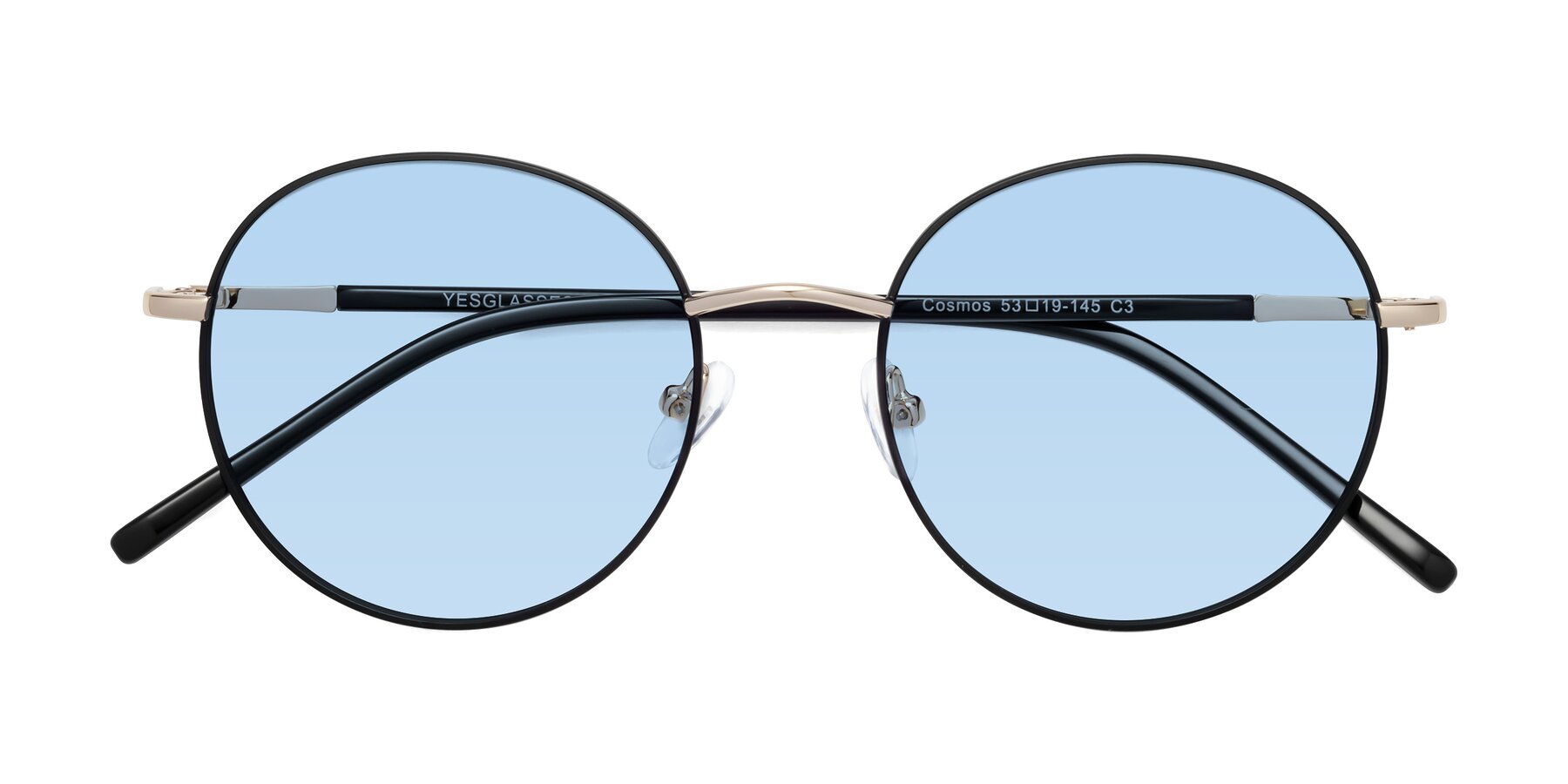 Folded Front of Cosmos in Black-Gold with Light Blue Tinted Lenses