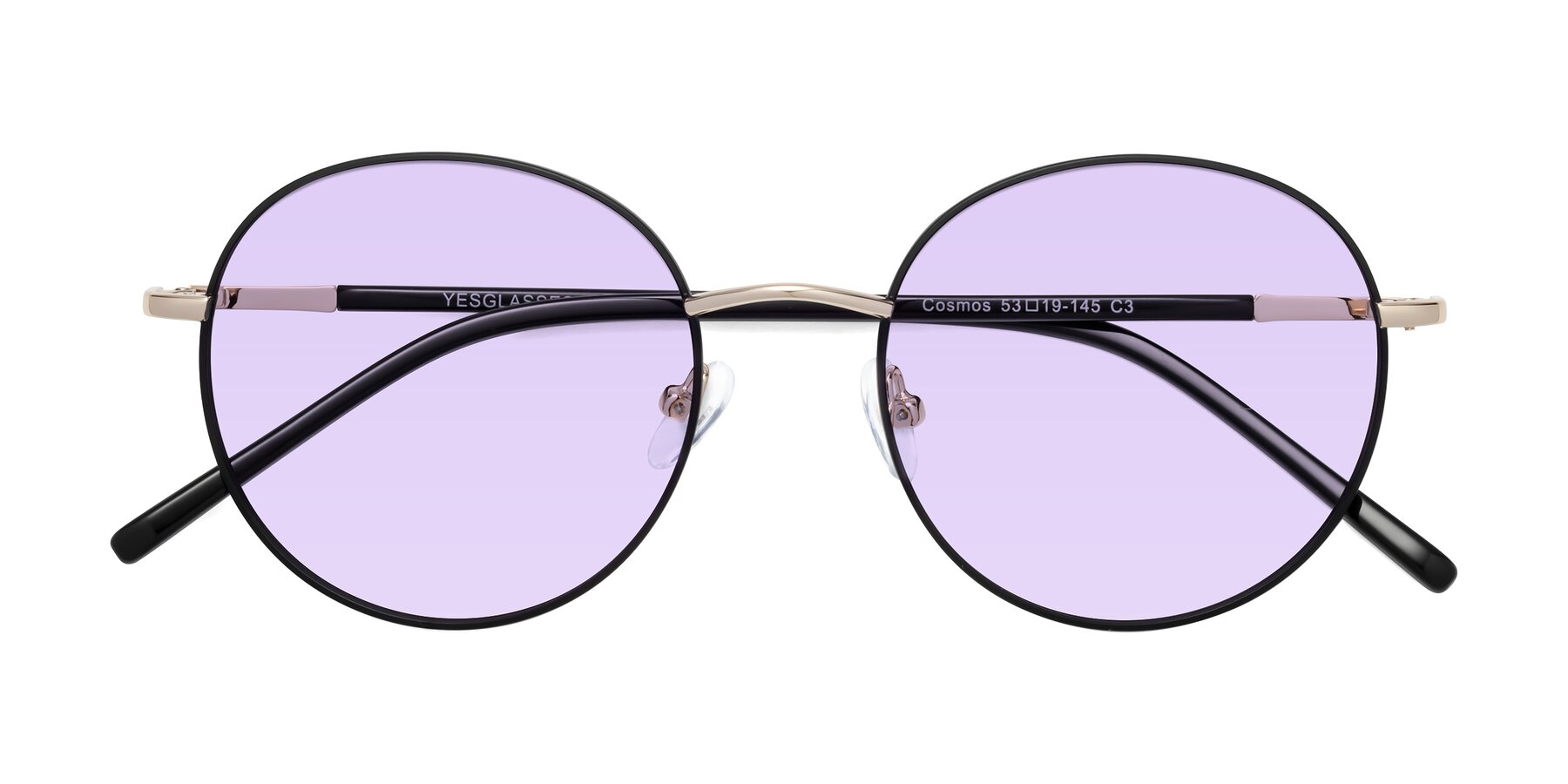 Folded Front of Cosmos in Black-Gold with Light Purple Tinted Lenses