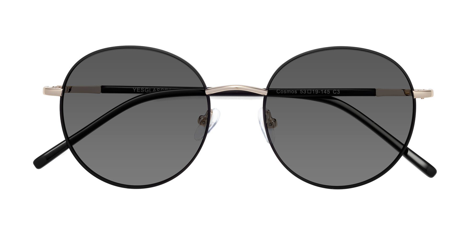 Folded Front of Cosmos in Black-Gold with Medium Gray Tinted Lenses