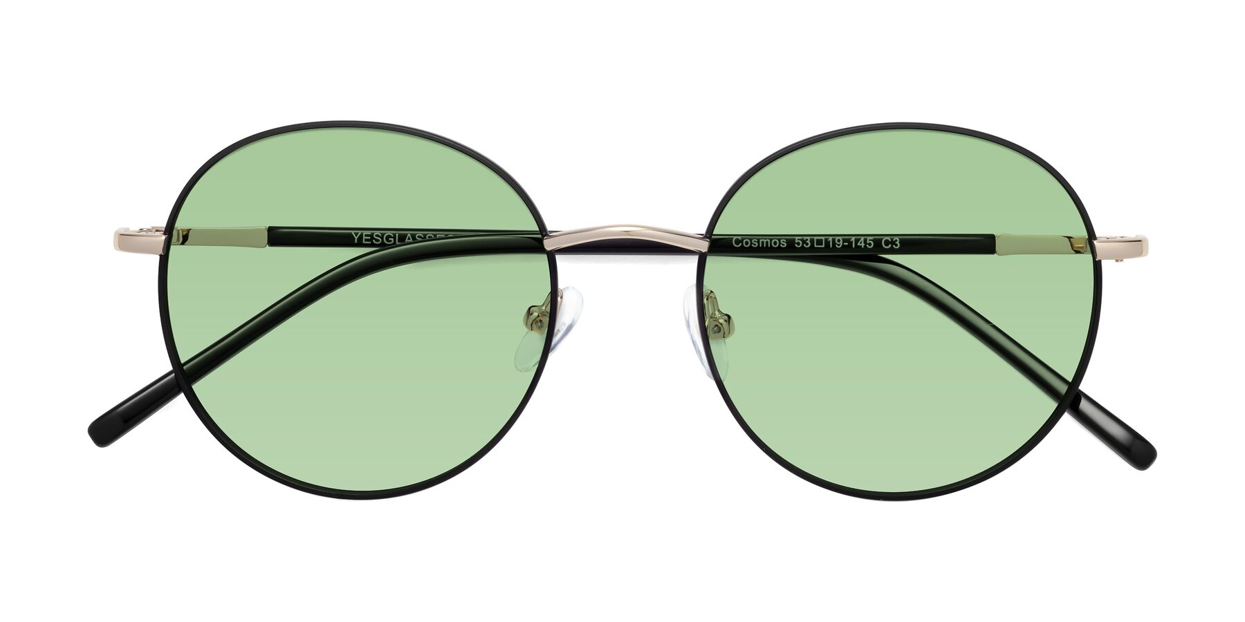 Folded Front of Cosmos in Black-Gold with Medium Green Tinted Lenses