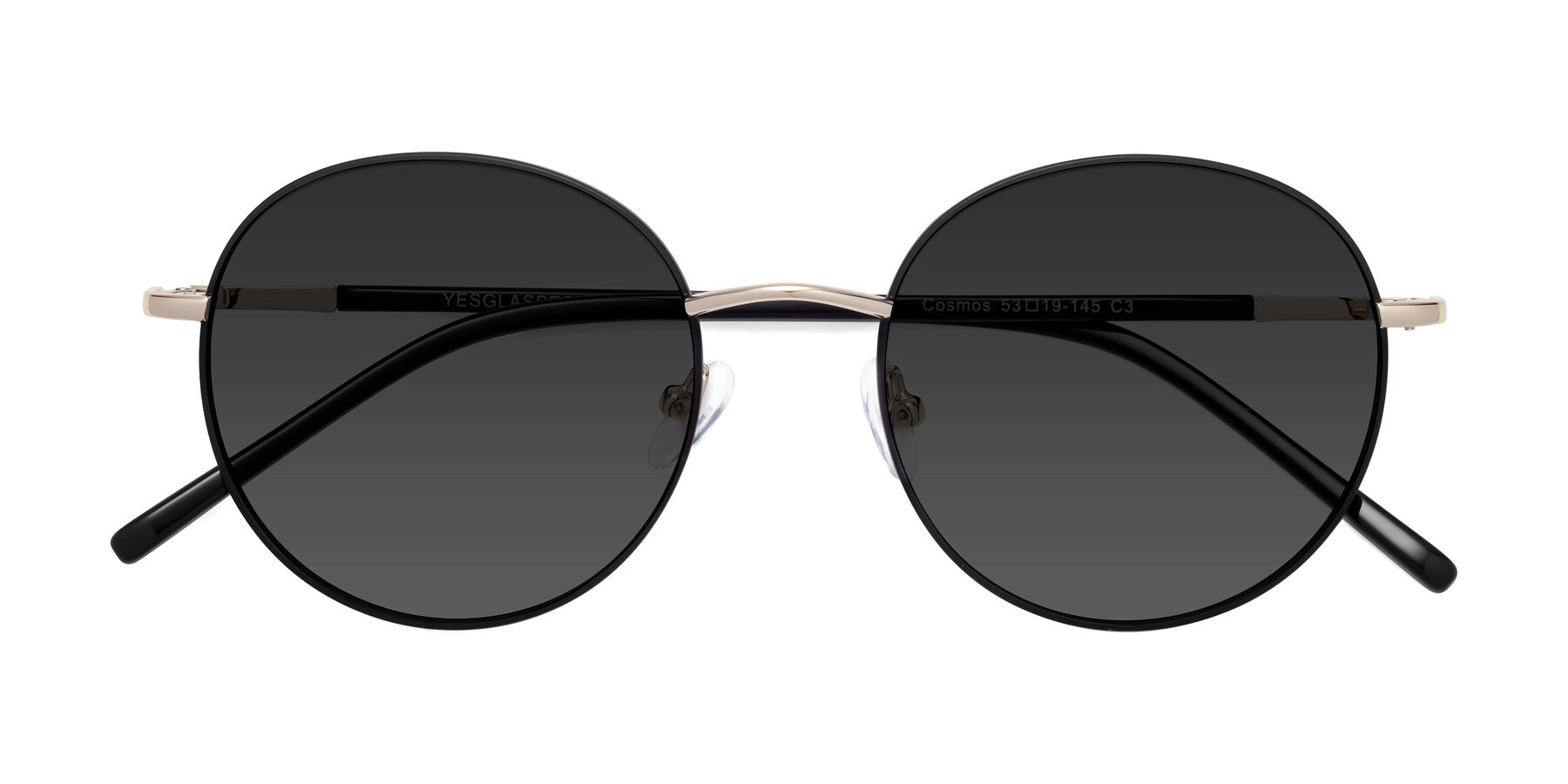 Folded Front of Cosmos in Black-Gold with Gray Tinted Lenses