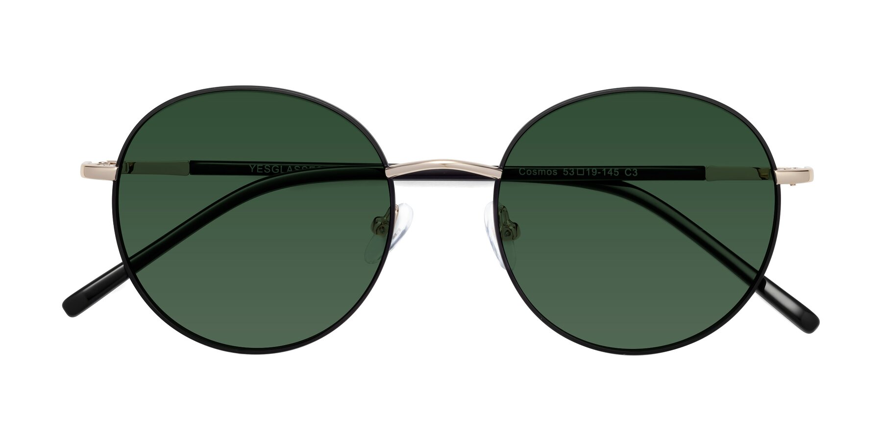 Folded Front of Cosmos in Black-Gold with Green Tinted Lenses