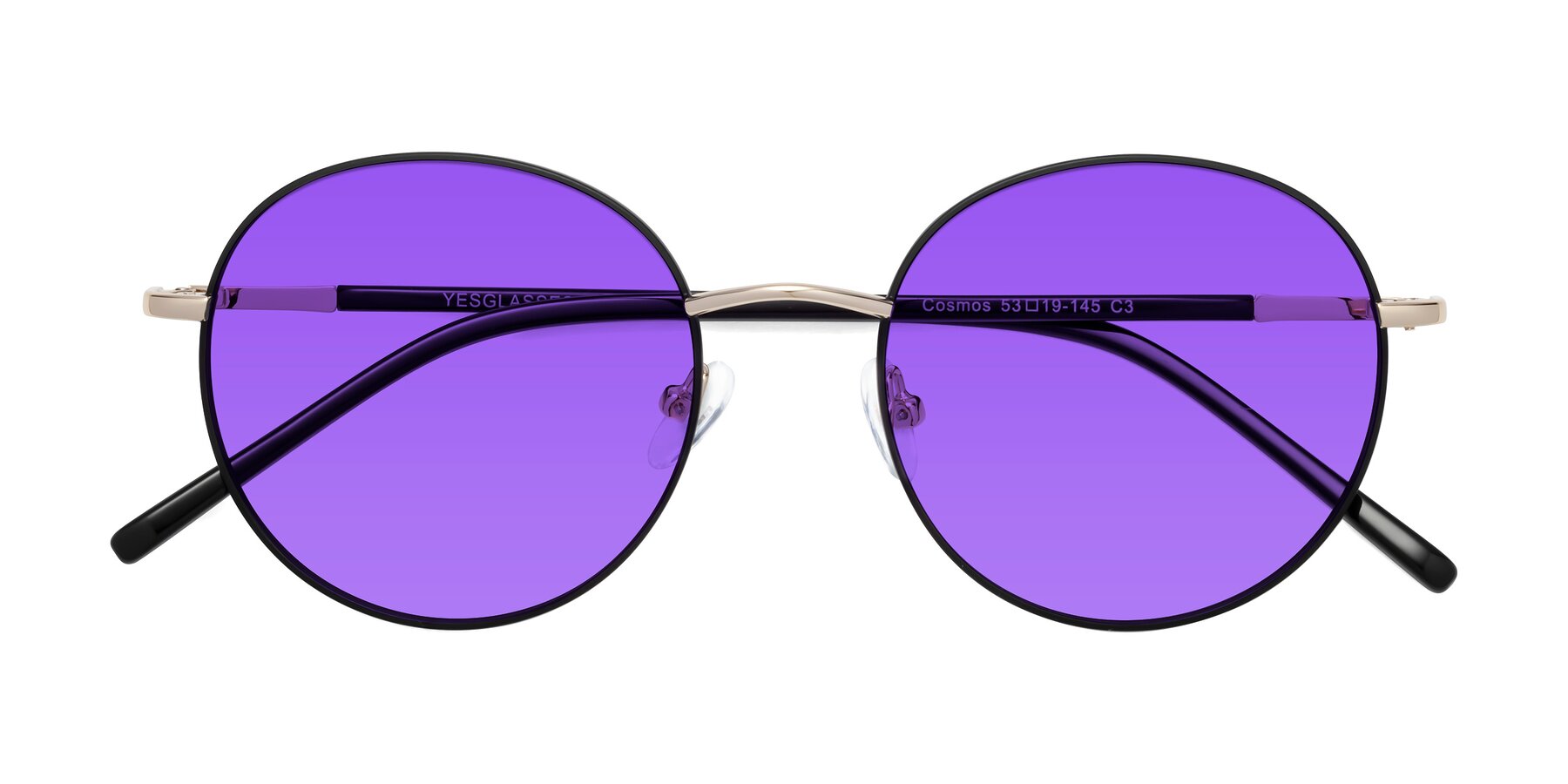 Folded Front of Cosmos in Black-Gold with Purple Tinted Lenses