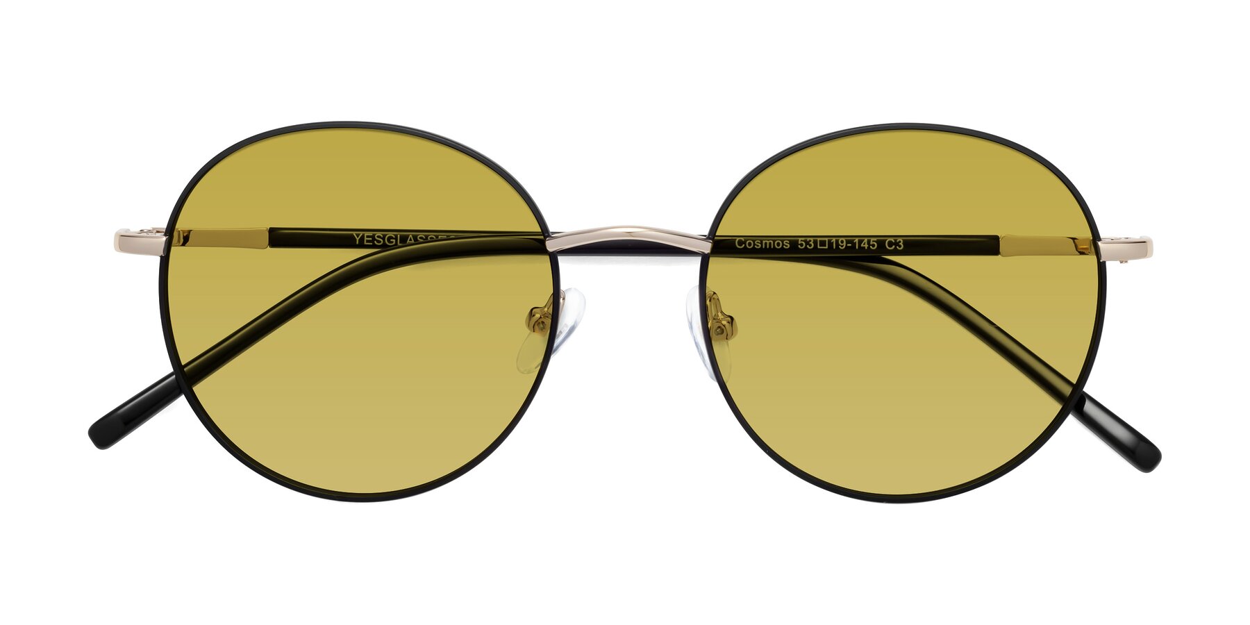 Folded Front of Cosmos in Black-Gold with Champagne Tinted Lenses