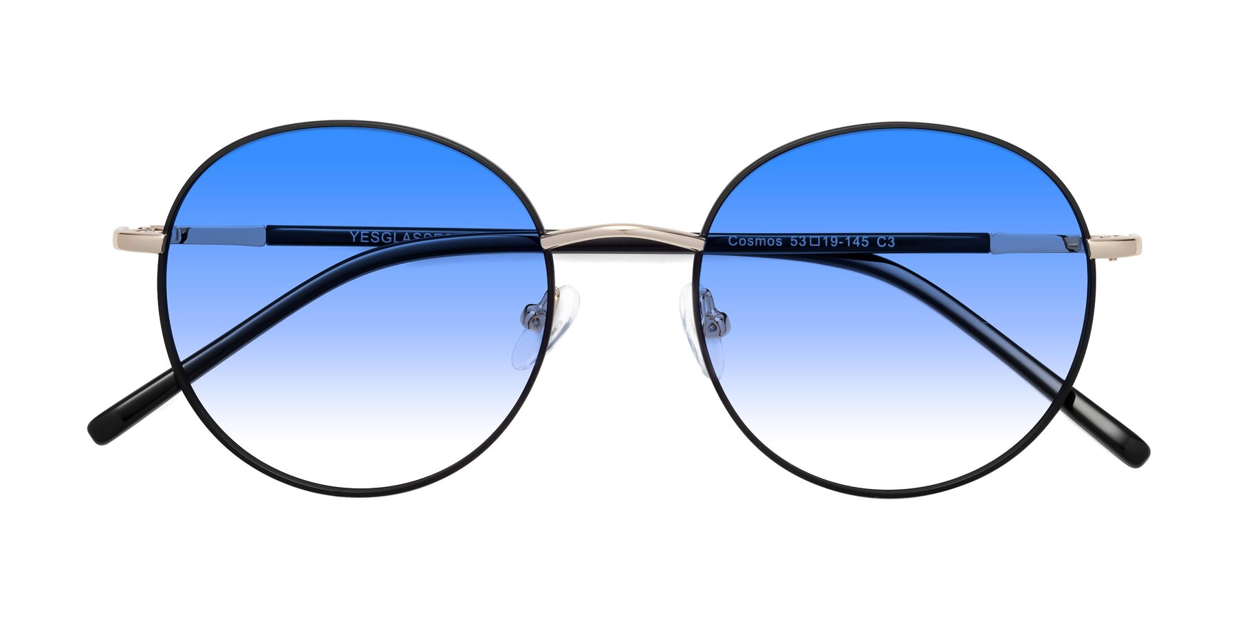 Folded Front of Cosmos in Black-Gold with Blue Gradient Lenses