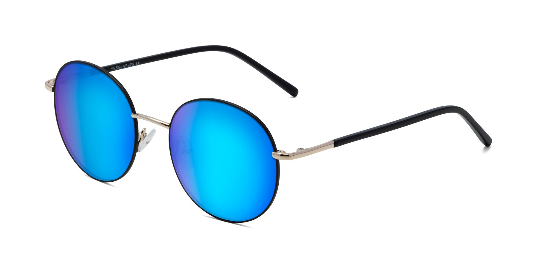 Angle of Cosmos in Black-Gold with Blue Mirrored Lenses