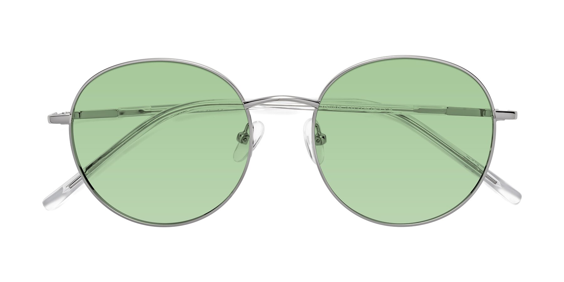 Folded Front of Cosmos in Silver with Medium Green Tinted Lenses