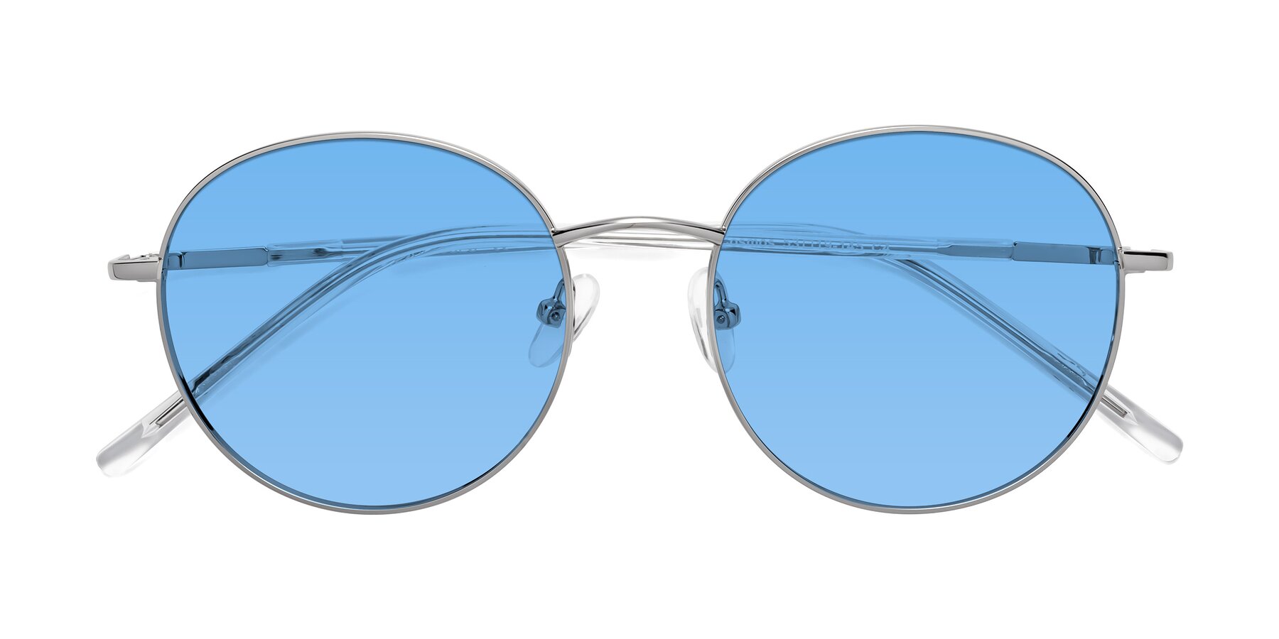 Folded Front of Cosmos in Silver with Medium Blue Tinted Lenses