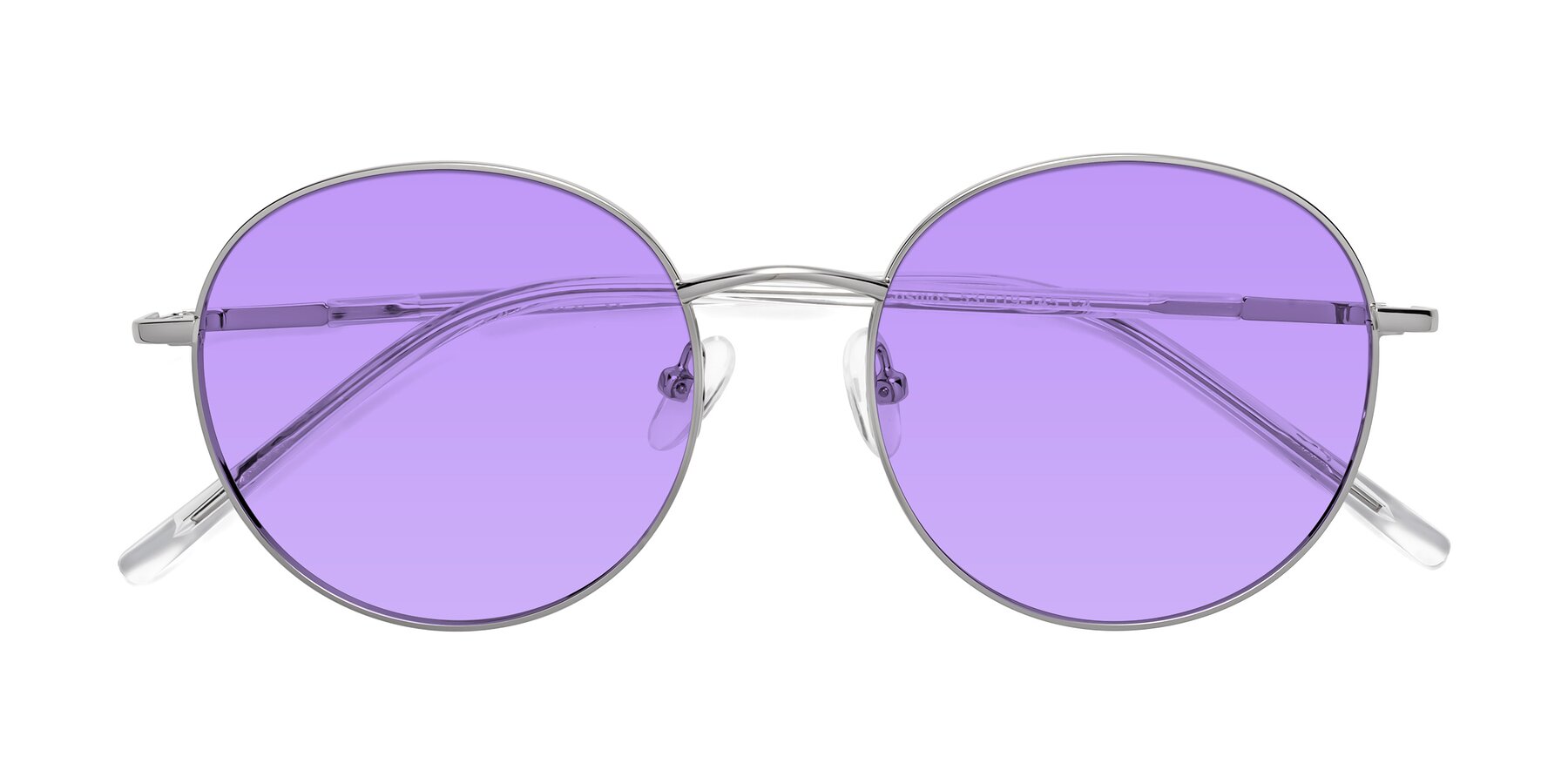 Folded Front of Cosmos in Silver with Medium Purple Tinted Lenses