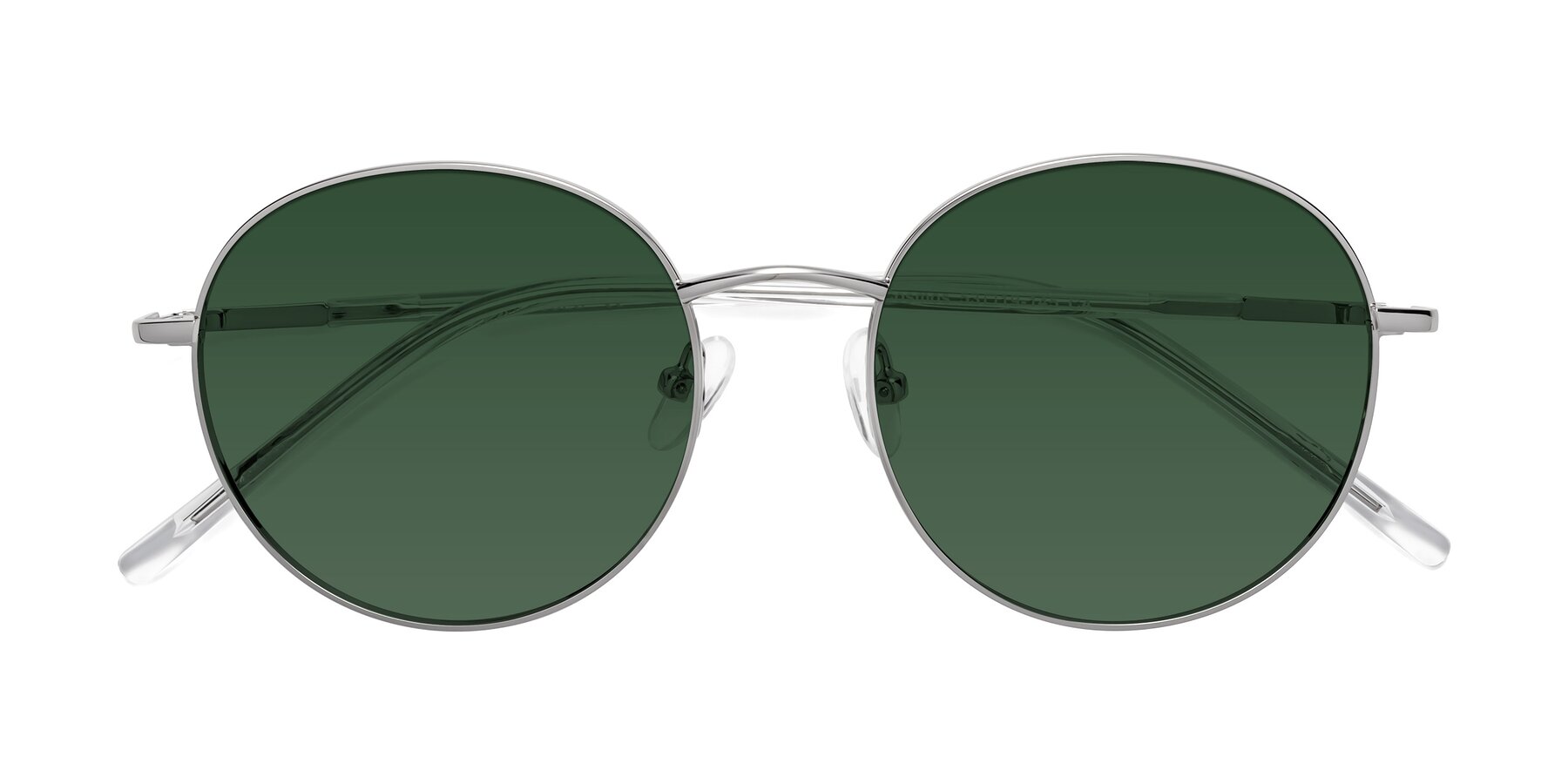 Folded Front of Cosmos in Silver with Green Tinted Lenses