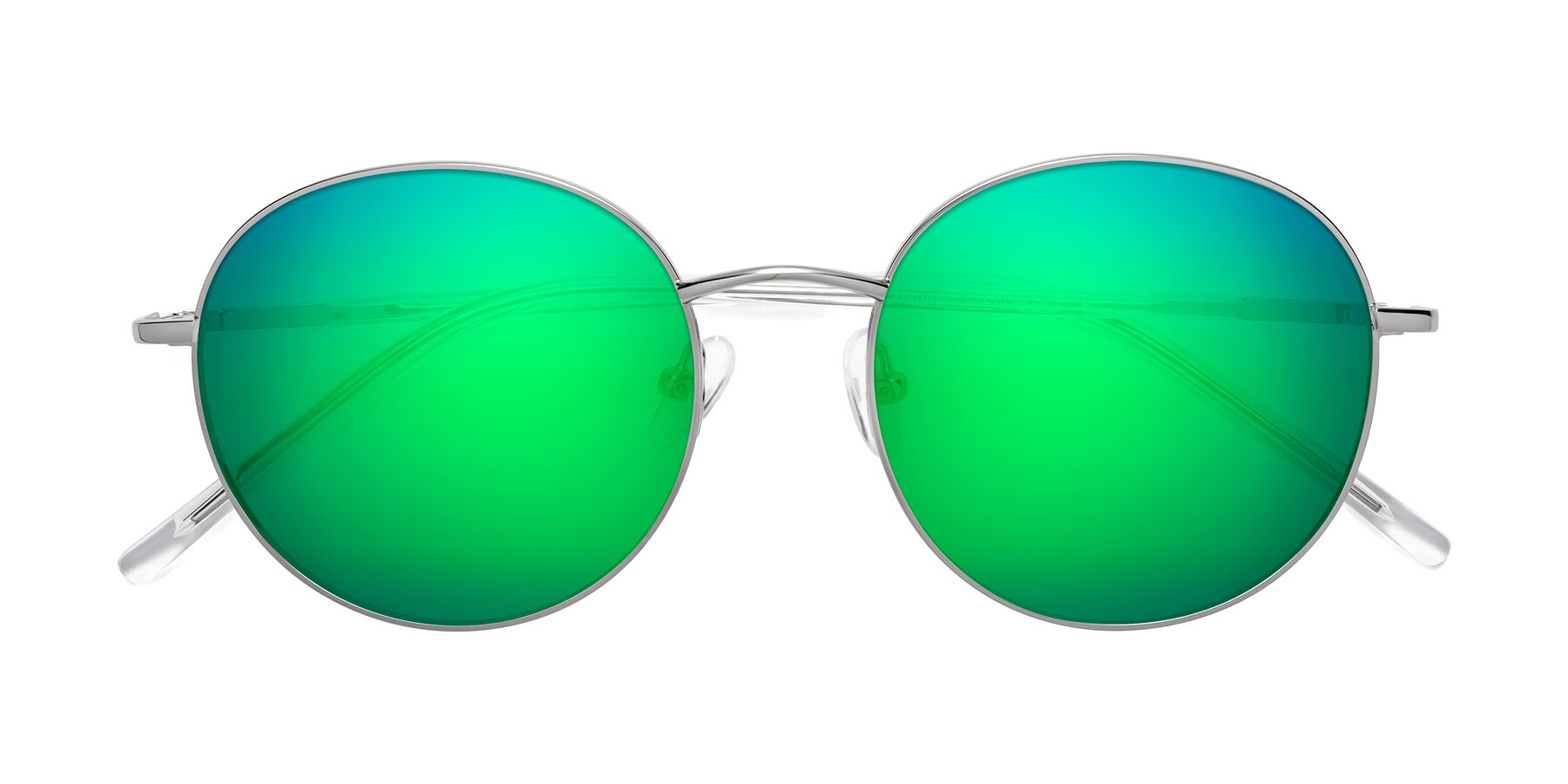Folded Front of Cosmos in Silver with Green Mirrored Lenses