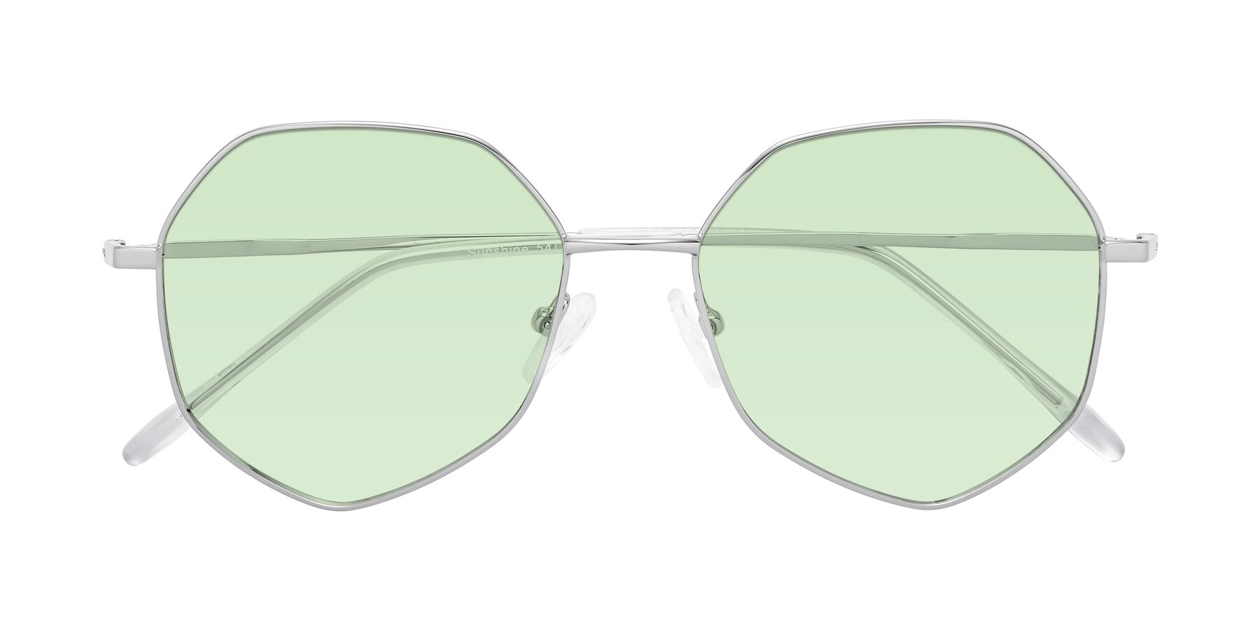 Folded Front of Sunshine in Silver with Light Green Tinted Lenses