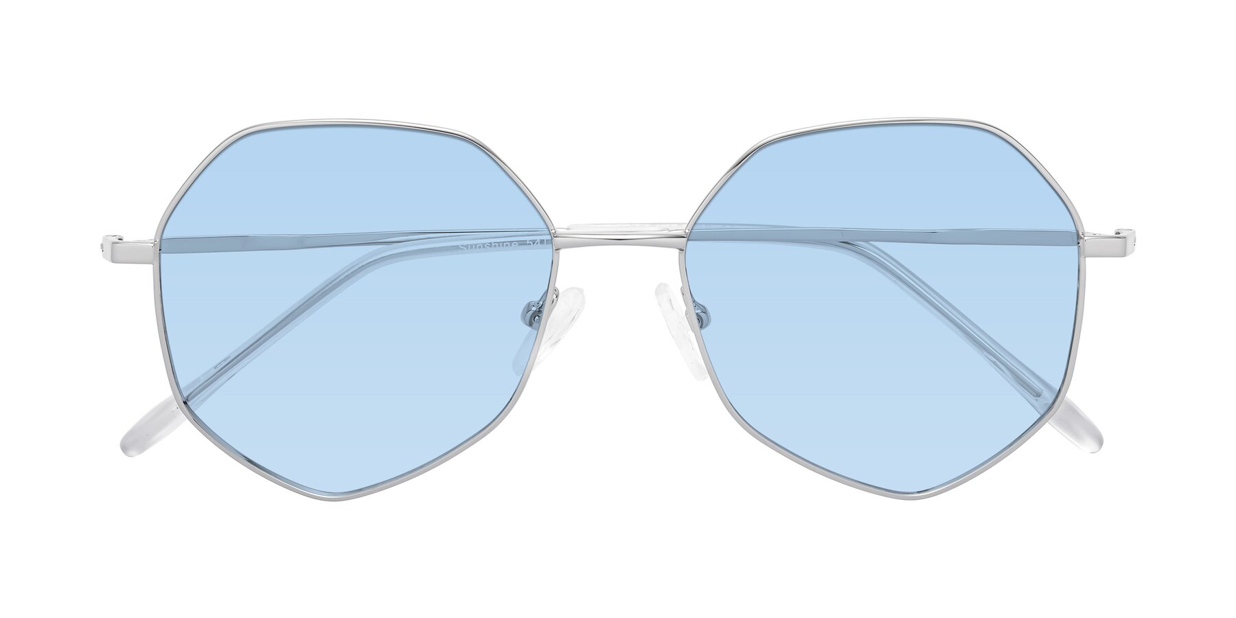 Folded Front of Sunshine in Silver with Light Blue Tinted Lenses