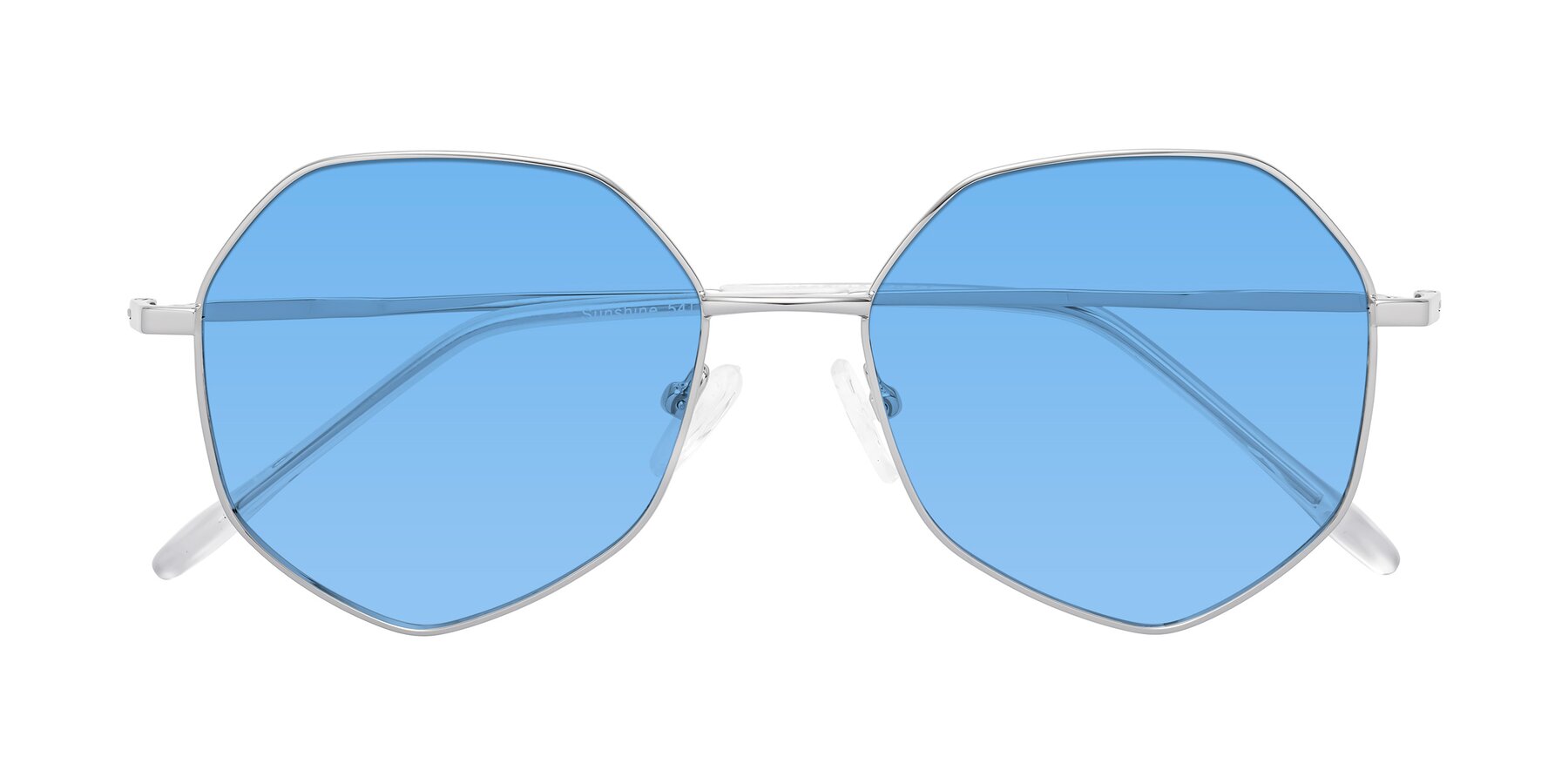 Folded Front of Sunshine in Silver with Medium Blue Tinted Lenses