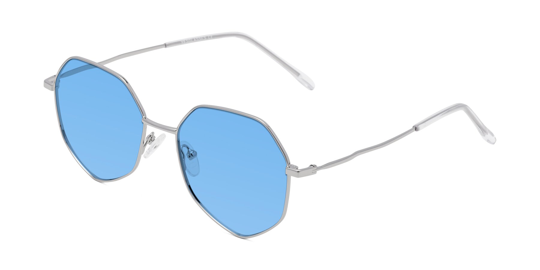 Angle of Sunshine in Silver with Medium Blue Tinted Lenses