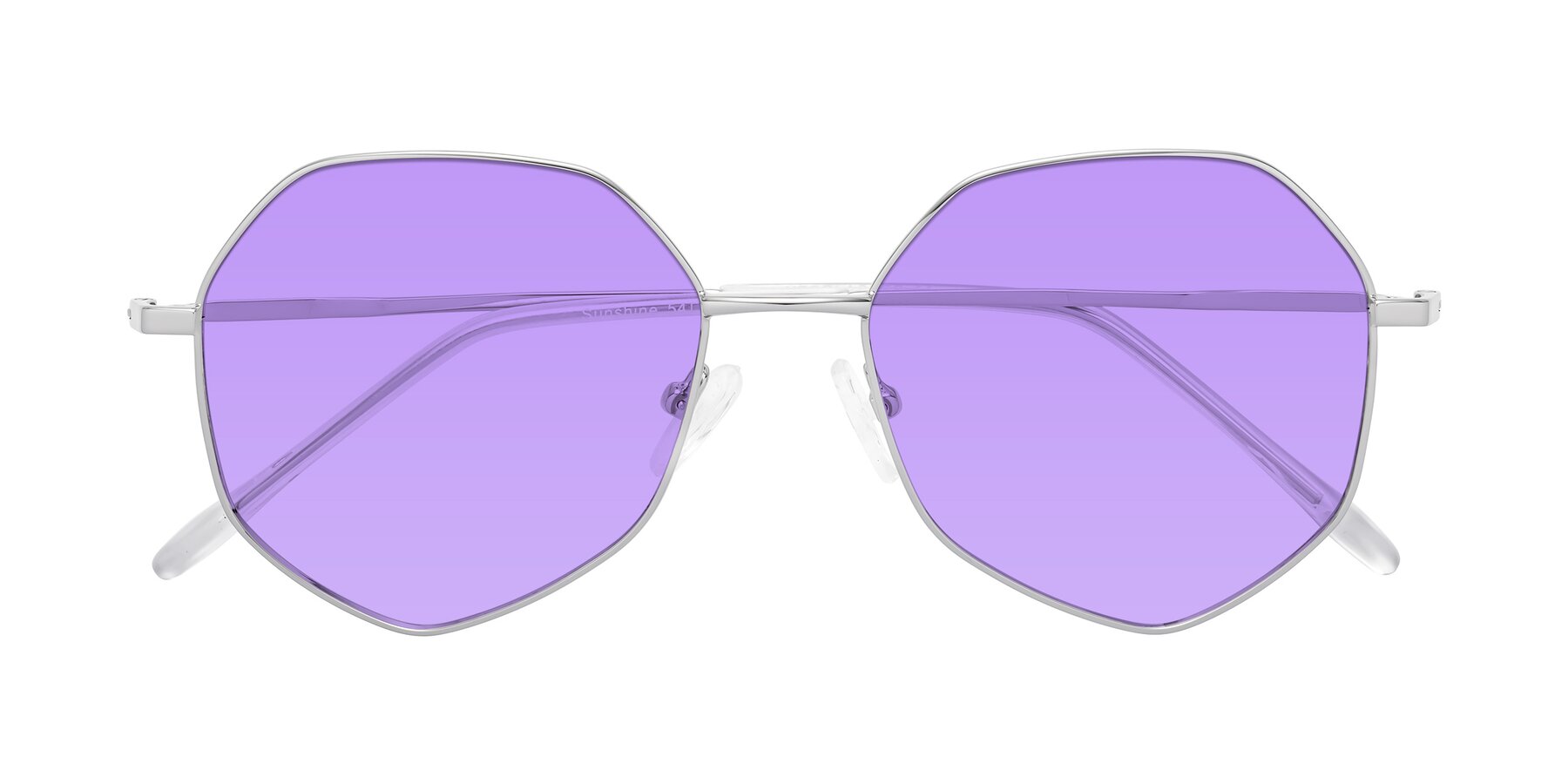 Folded Front of Sunshine in Silver with Medium Purple Tinted Lenses