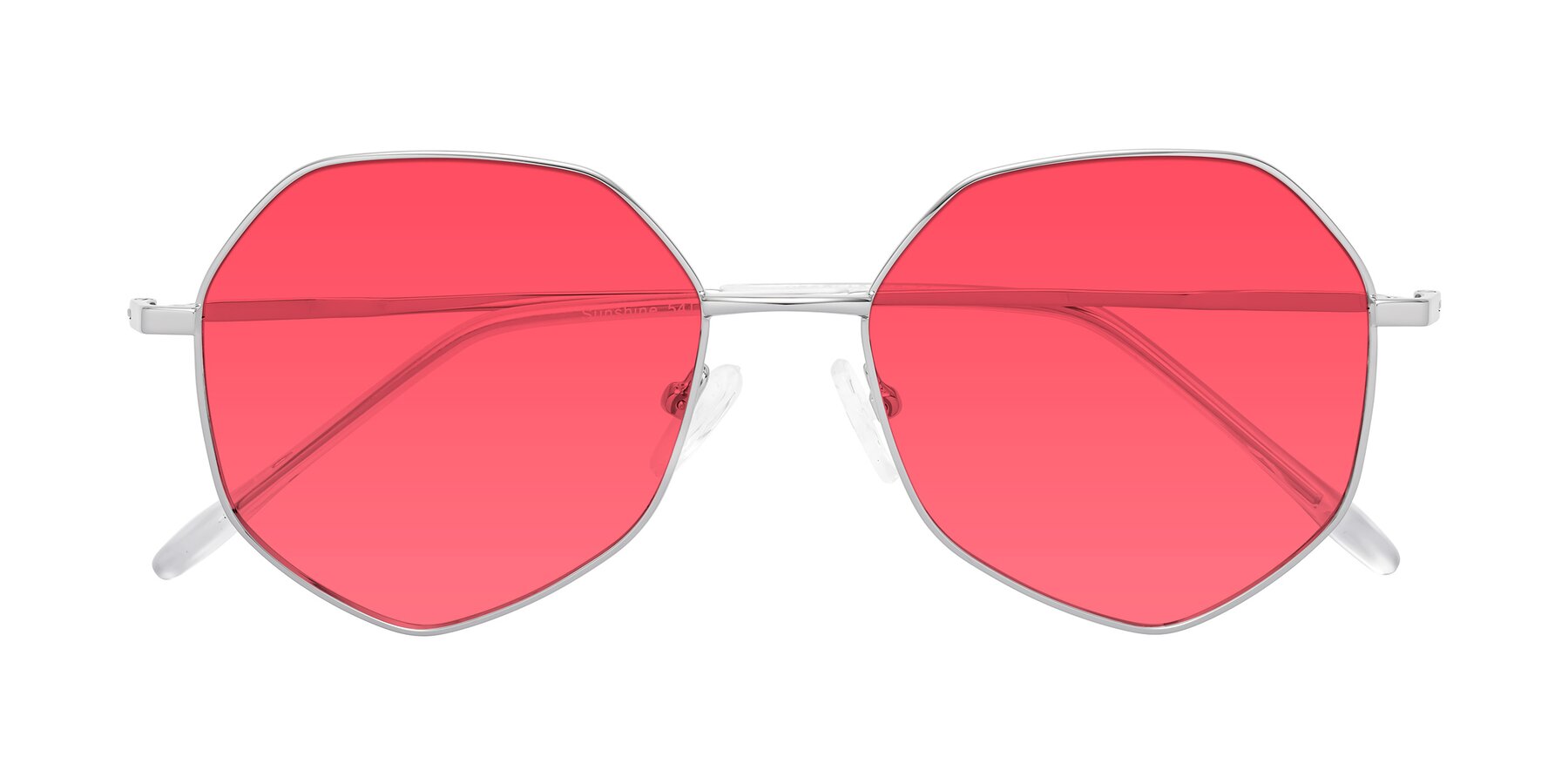 Folded Front of Sunshine in Silver with Red Tinted Lenses