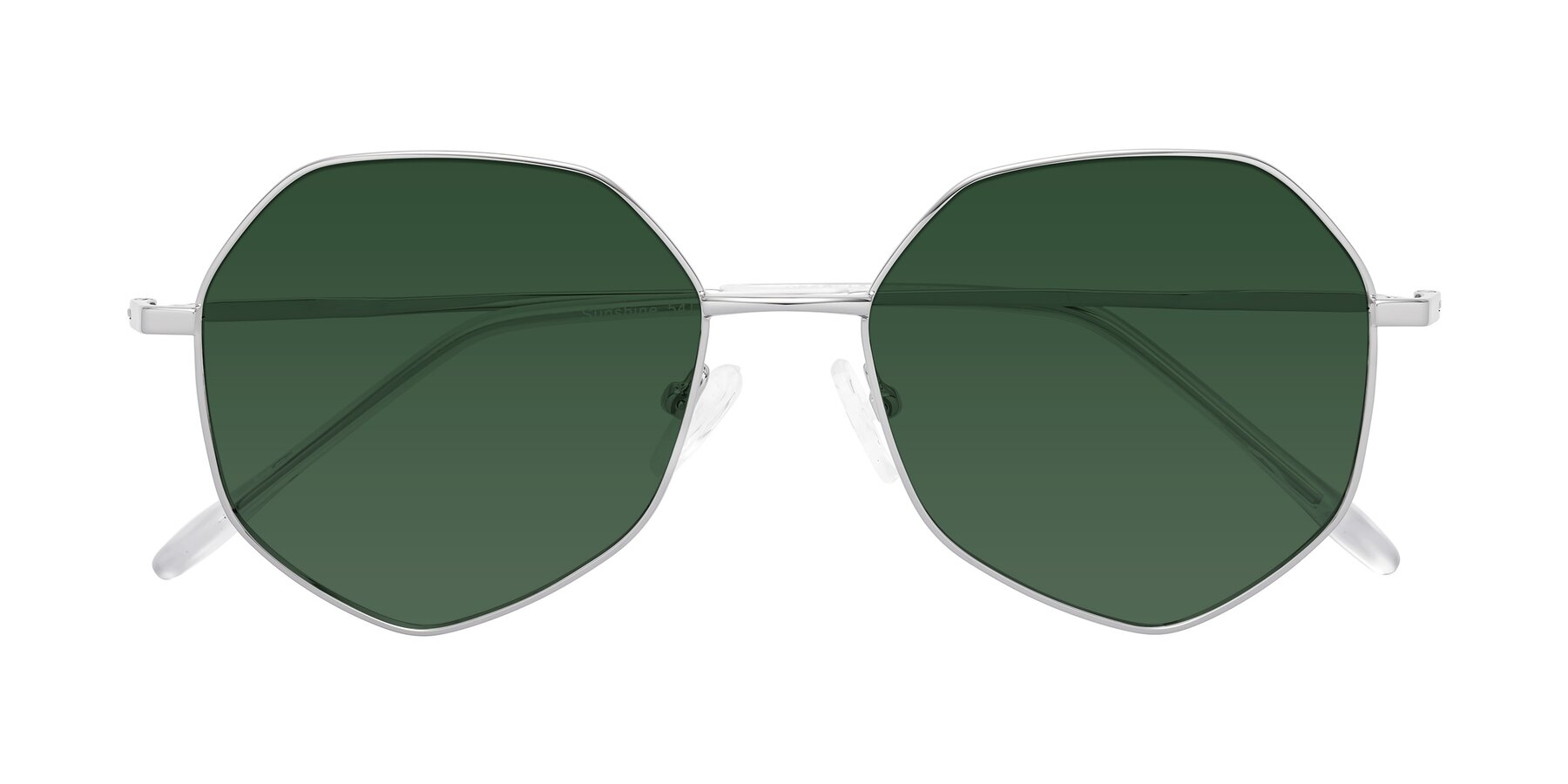 Folded Front of Sunshine in Silver with Green Tinted Lenses