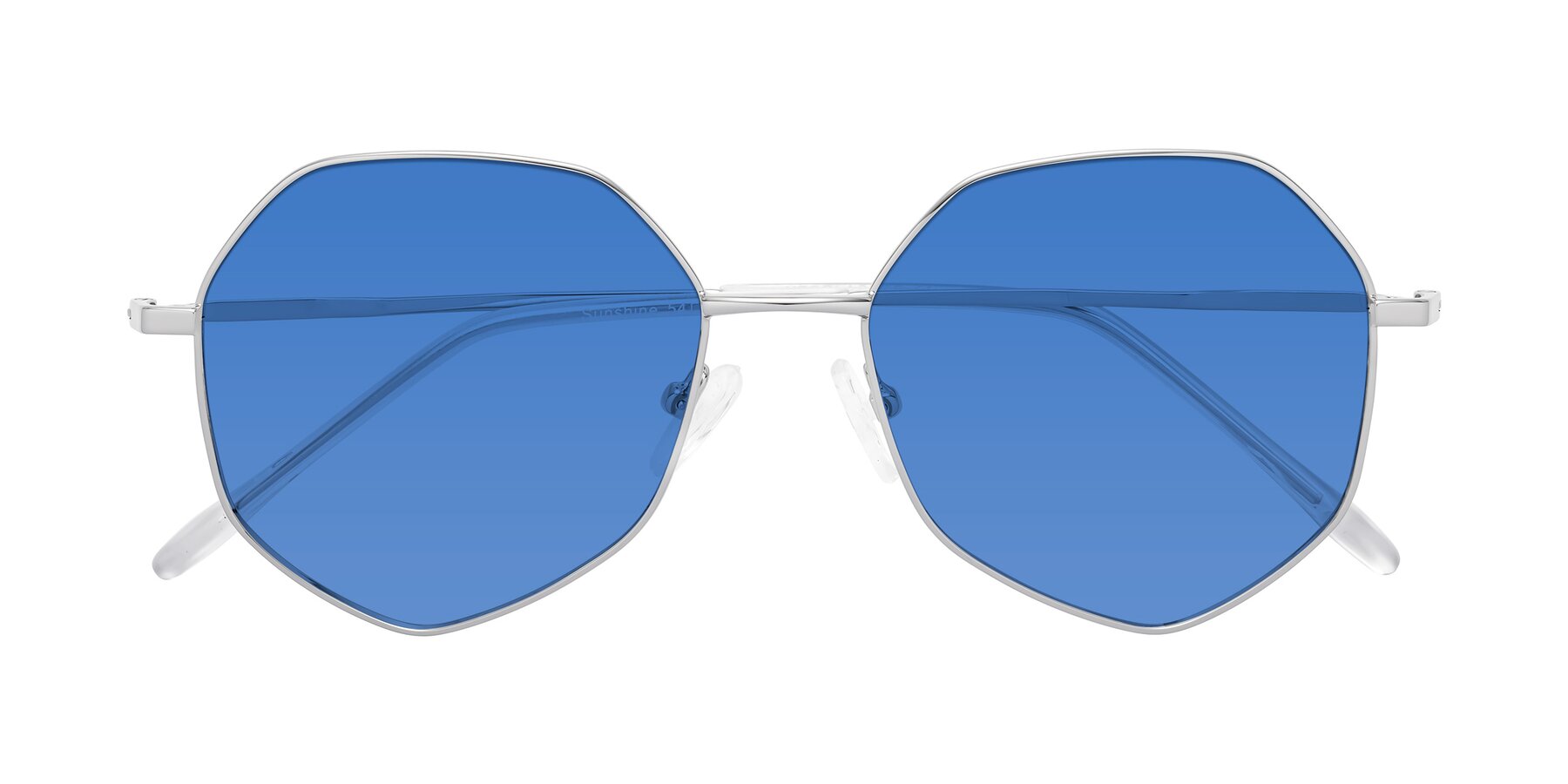Folded Front of Sunshine in Silver with Blue Tinted Lenses