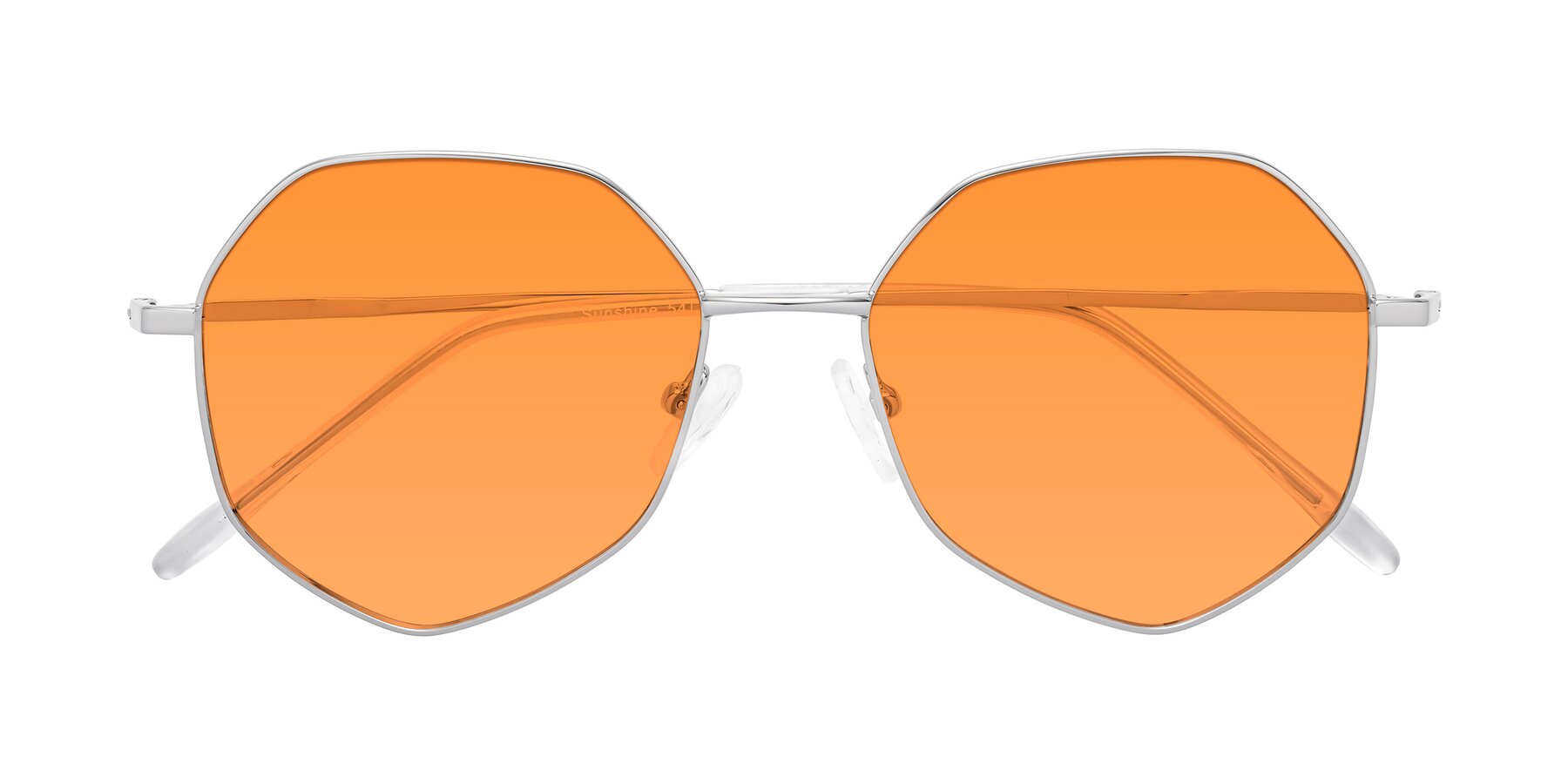 Silver Hipster Aviator Geometric Tinted Sunglasses with Orange Sunwear Lenses