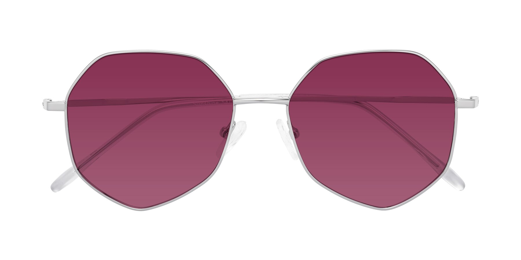 Folded Front of Sunshine in Silver with Wine Tinted Lenses
