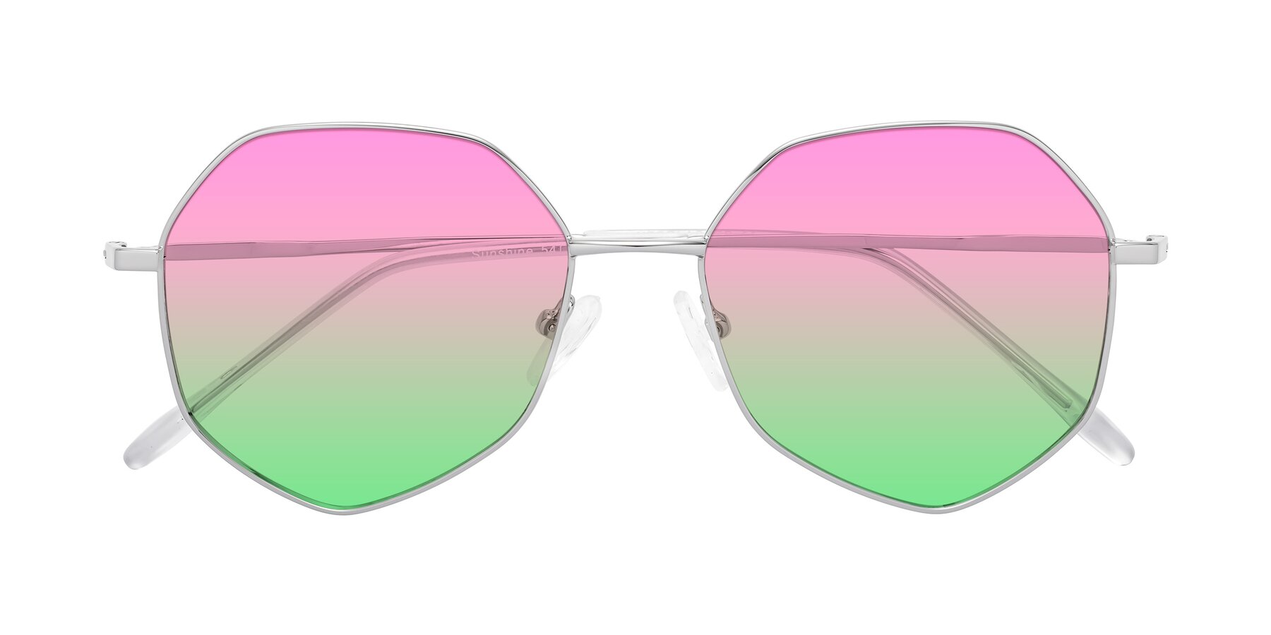 Folded Front of Sunshine in Silver with Pink / Green Gradient Lenses