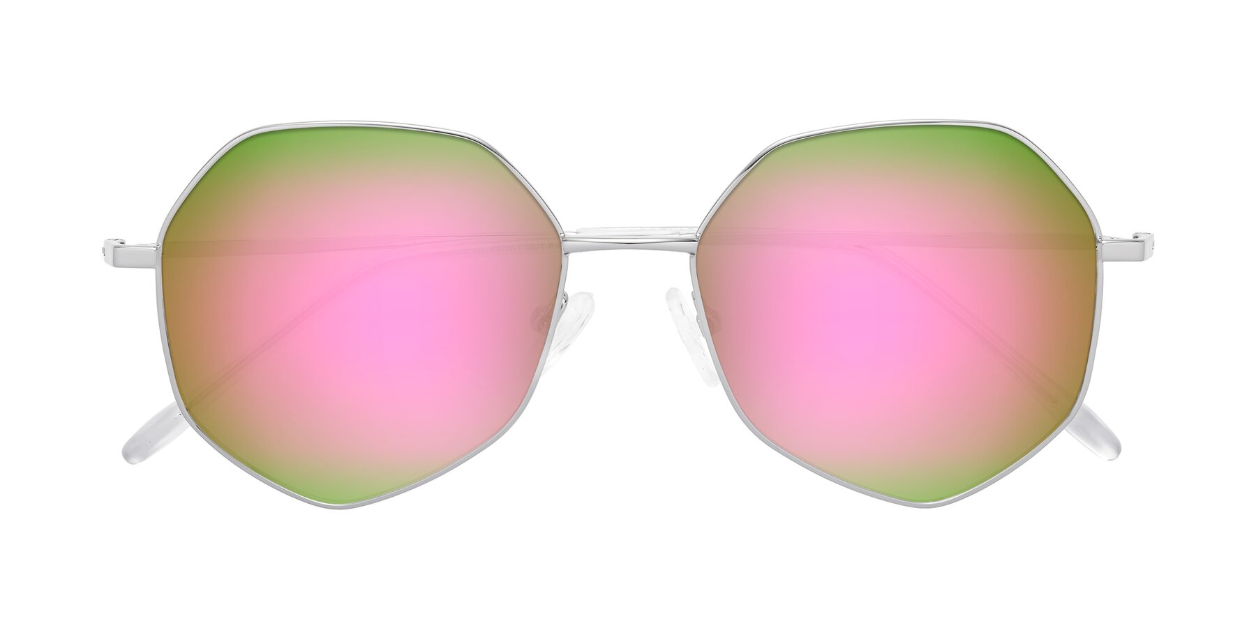 Folded Front of Sunshine in Silver with Pink Mirrored Lenses