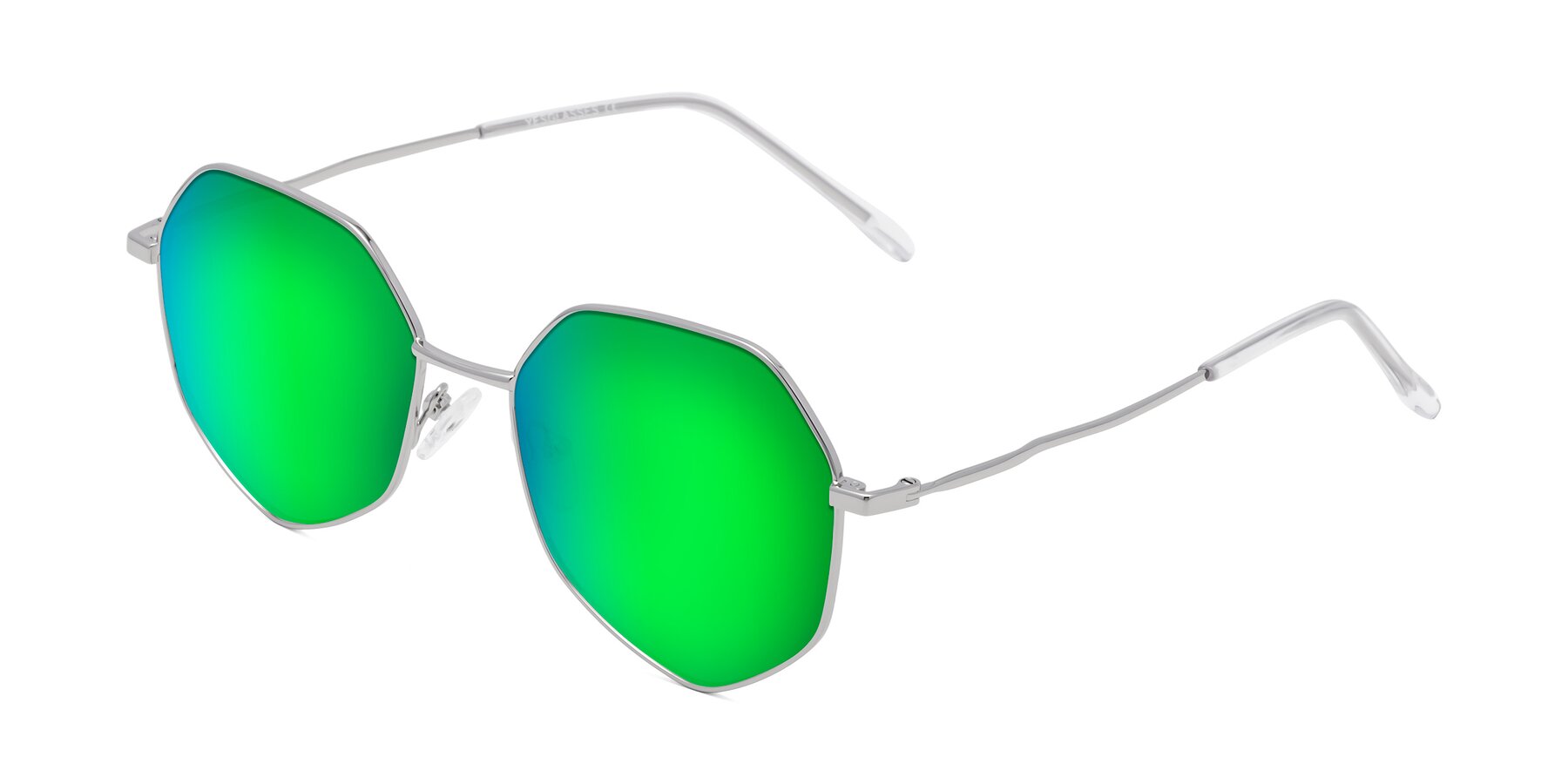 Angle of Sunshine in Silver with Green Mirrored Lenses