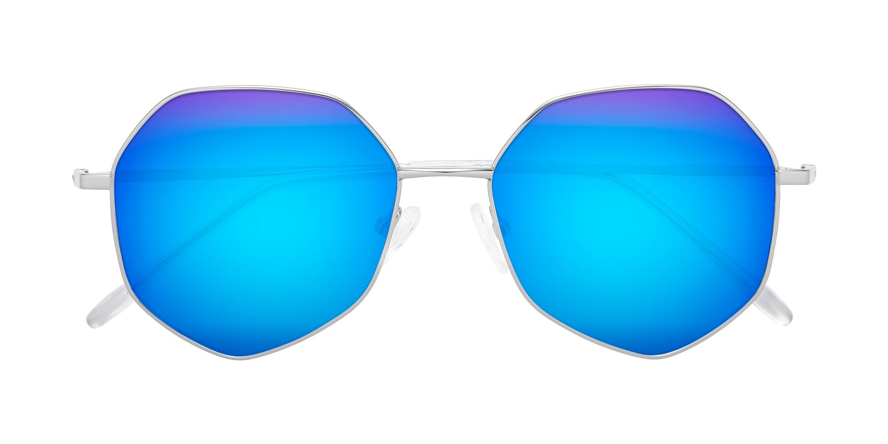 Folded Front of Sunshine in Silver with Blue Mirrored Lenses