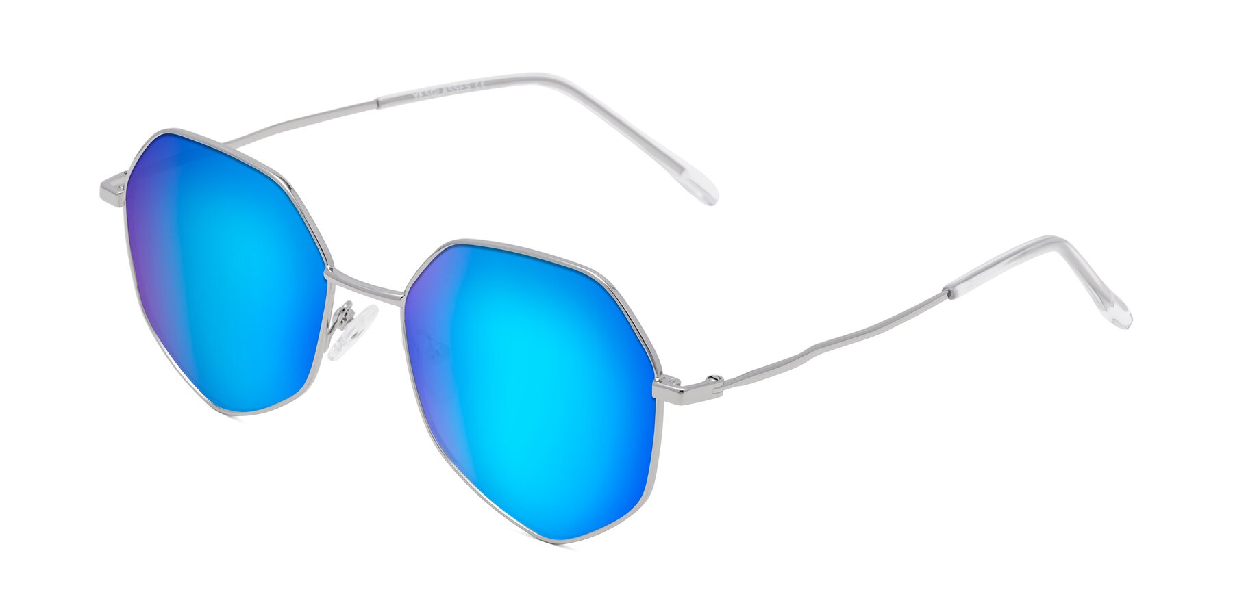 Angle of Sunshine in Silver with Blue Mirrored Lenses