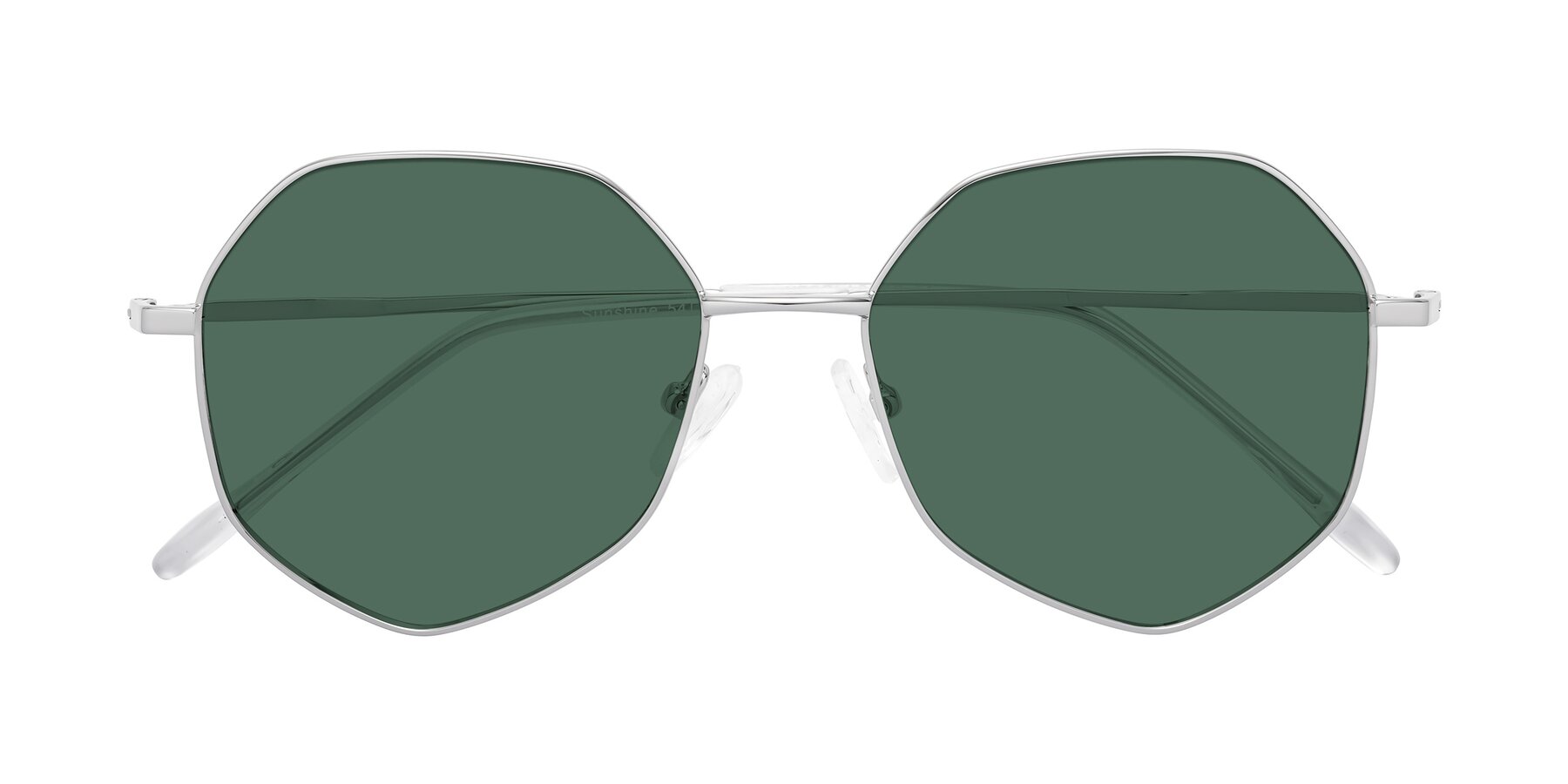 Folded Front of Sunshine in Silver with Green Polarized Lenses