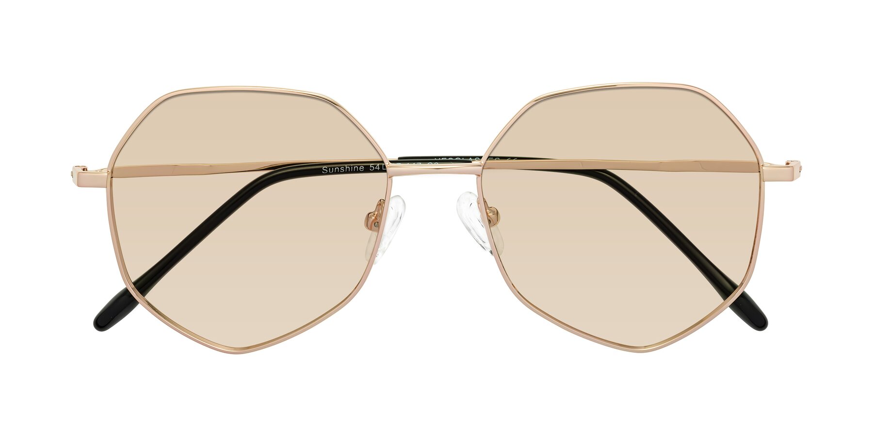 Folded Front of Sunshine in Rose Gold with Light Brown Tinted Lenses