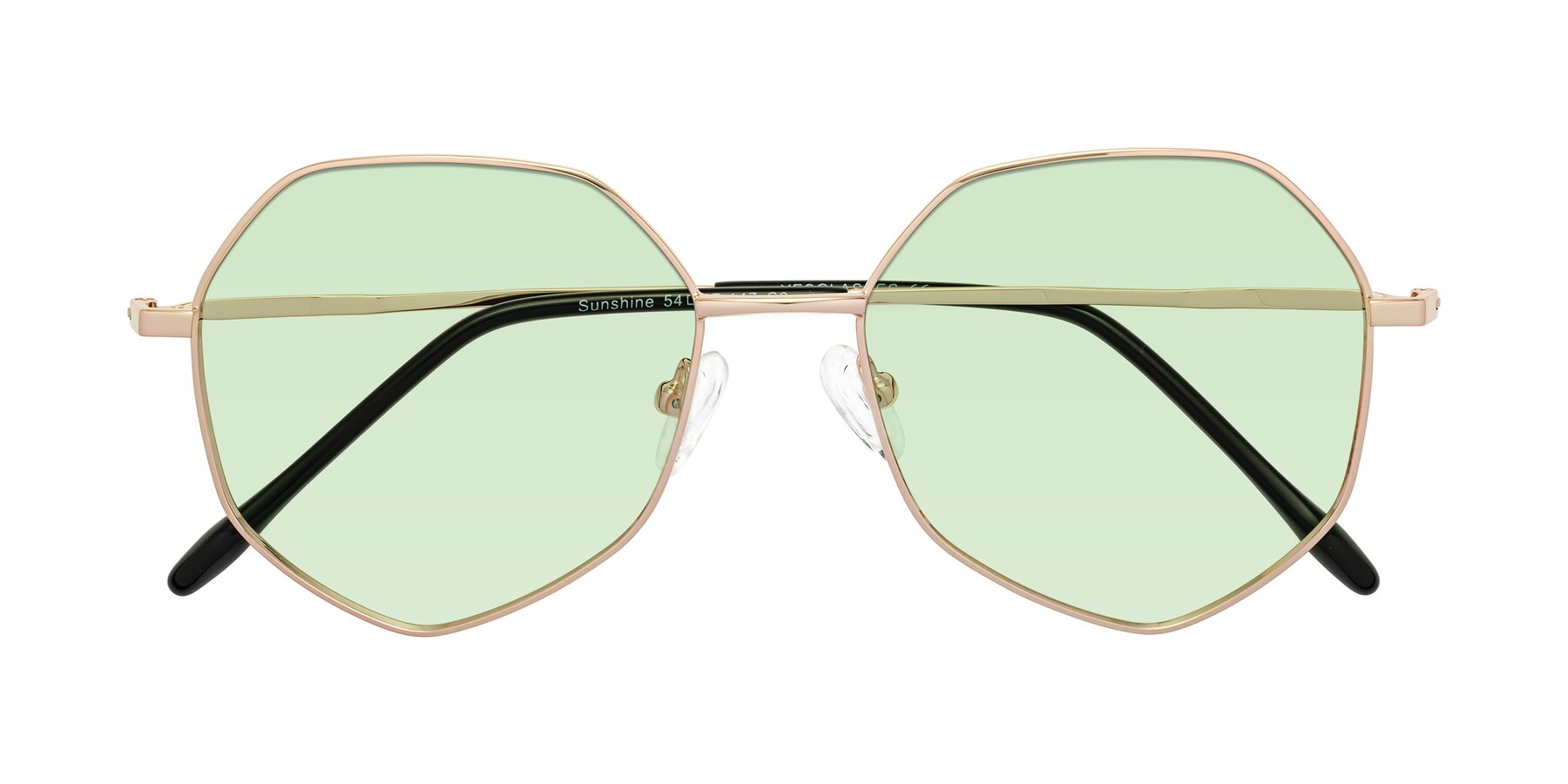 Folded Front of Sunshine in Rose Gold with Light Green Tinted Lenses