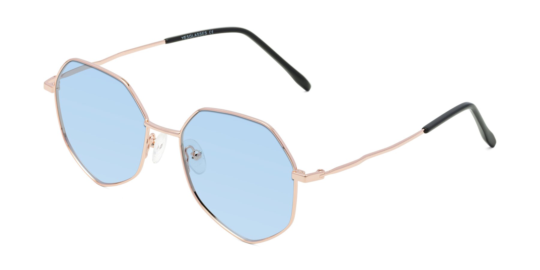 Angle of Sunshine in Rose Gold with Light Blue Tinted Lenses