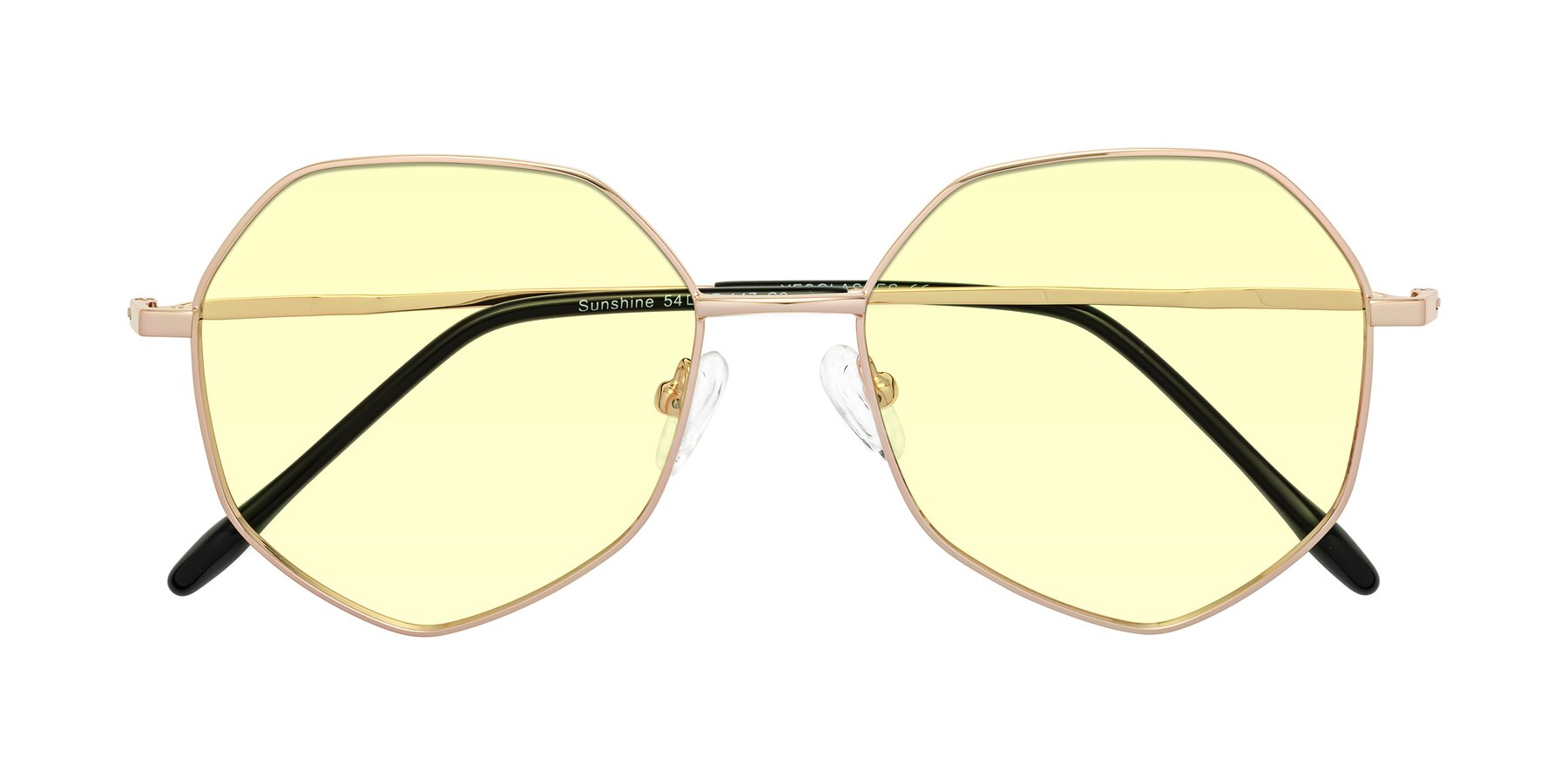Folded Front of Sunshine in Rose Gold with Light Yellow Tinted Lenses