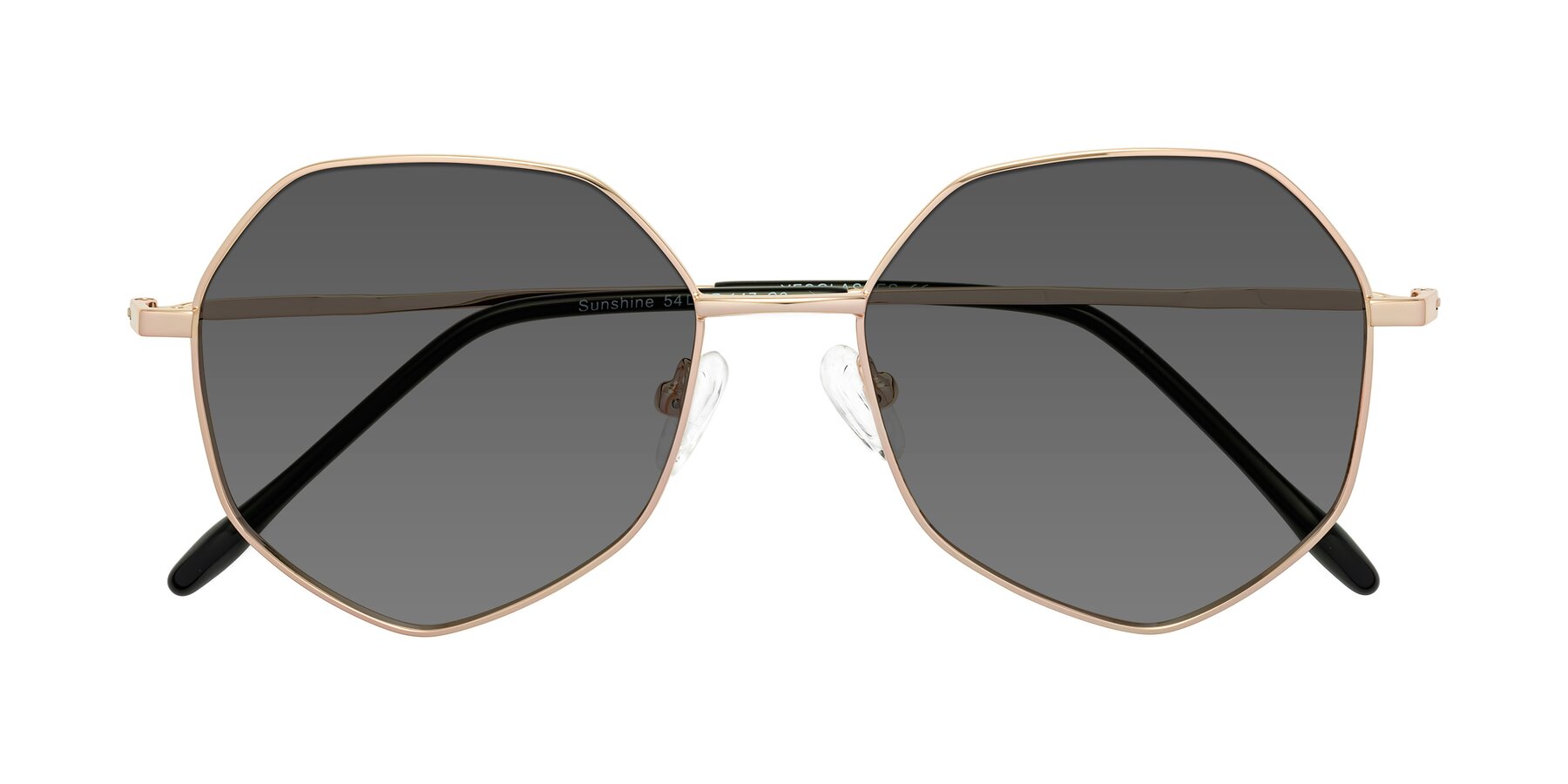 Folded Front of Sunshine in Rose Gold with Medium Gray Tinted Lenses